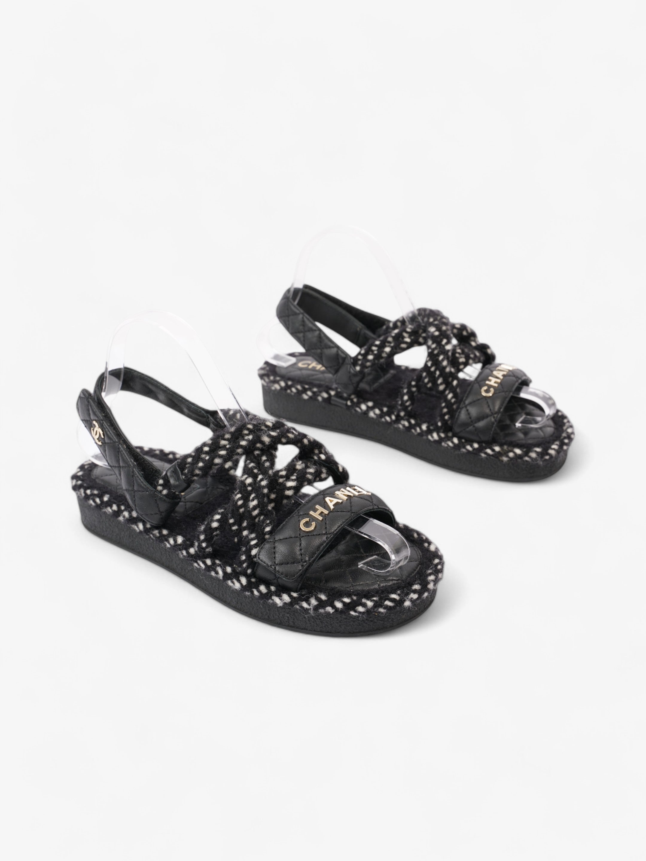 Chanel CC Sandals Black / White Leather EU 37 UK 4
