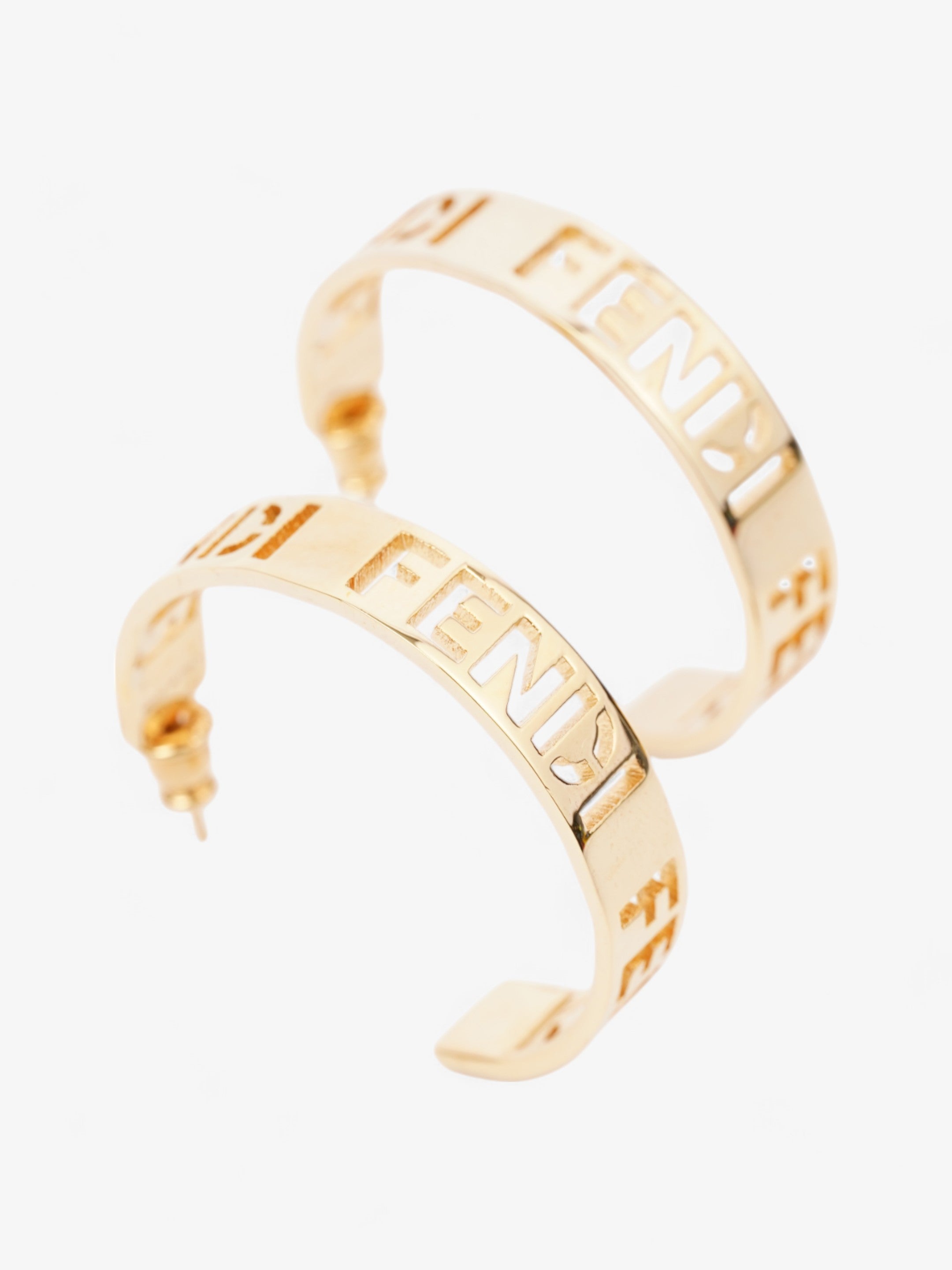 Fendi Logo Hoop Earrings Gold Base Metal