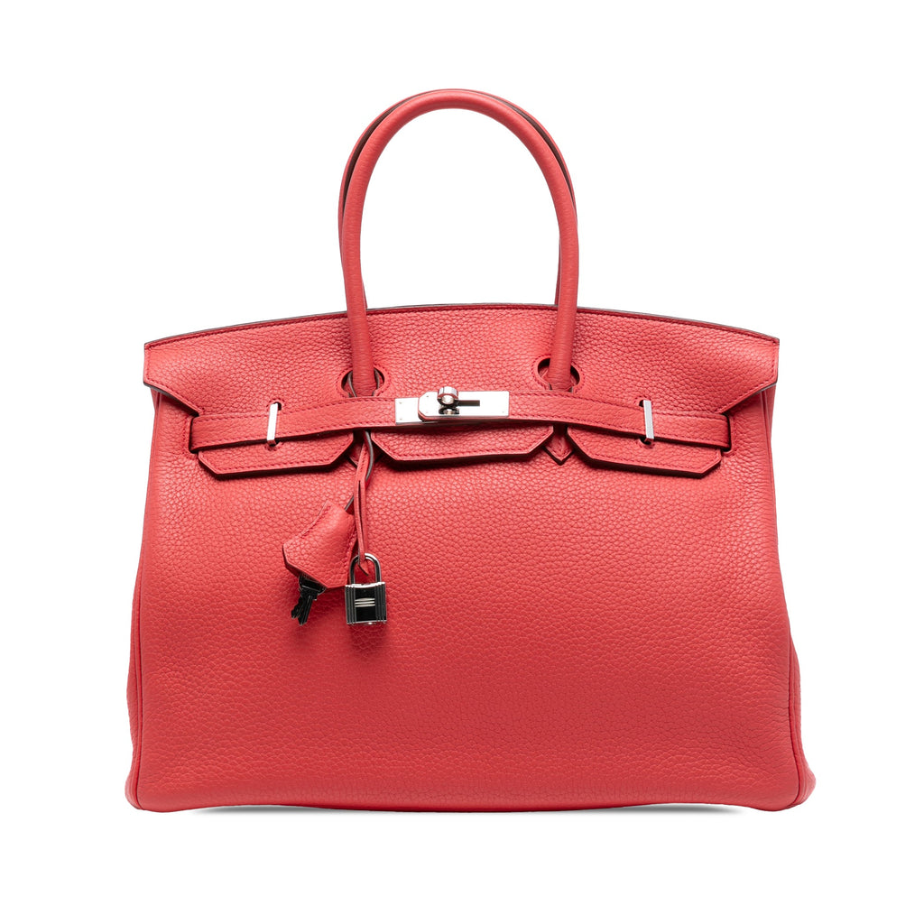 Birkin Handbag Red Clemence with Palladium Hardware 35