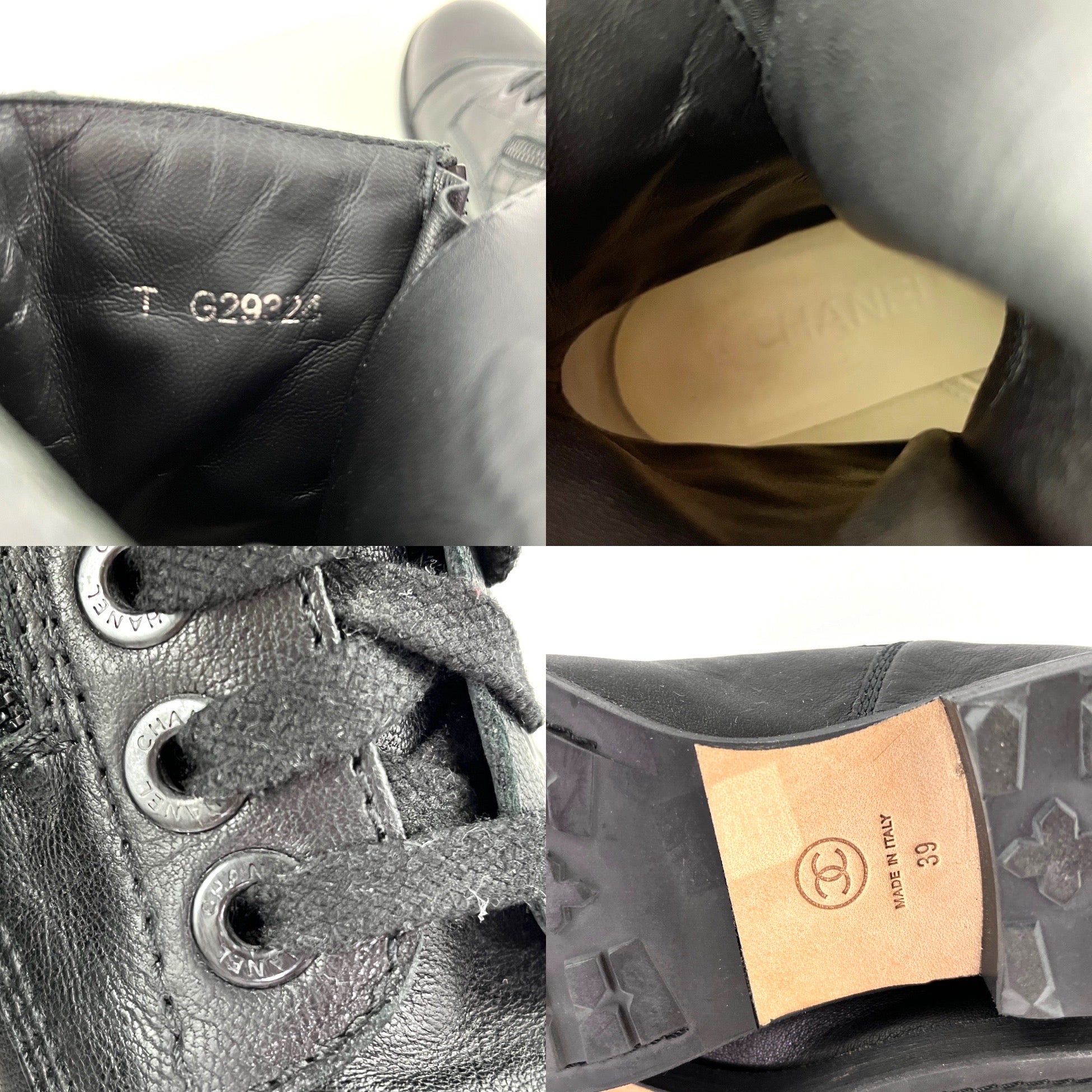 CHANEL Black Quilted Leather Interlocking CC Logo Combat Boots 39 8