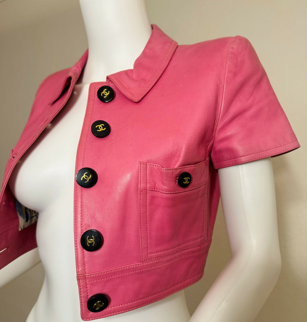 Chanel Vintage 1995 Barbie Pink Leather Cropped Jacket