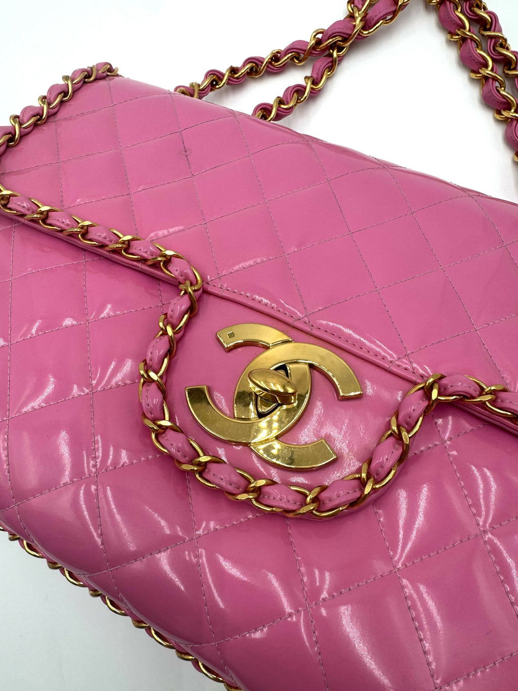 Chanel 1995 Vintage Barbie Pink Chainlink Maxi Flap Bag
