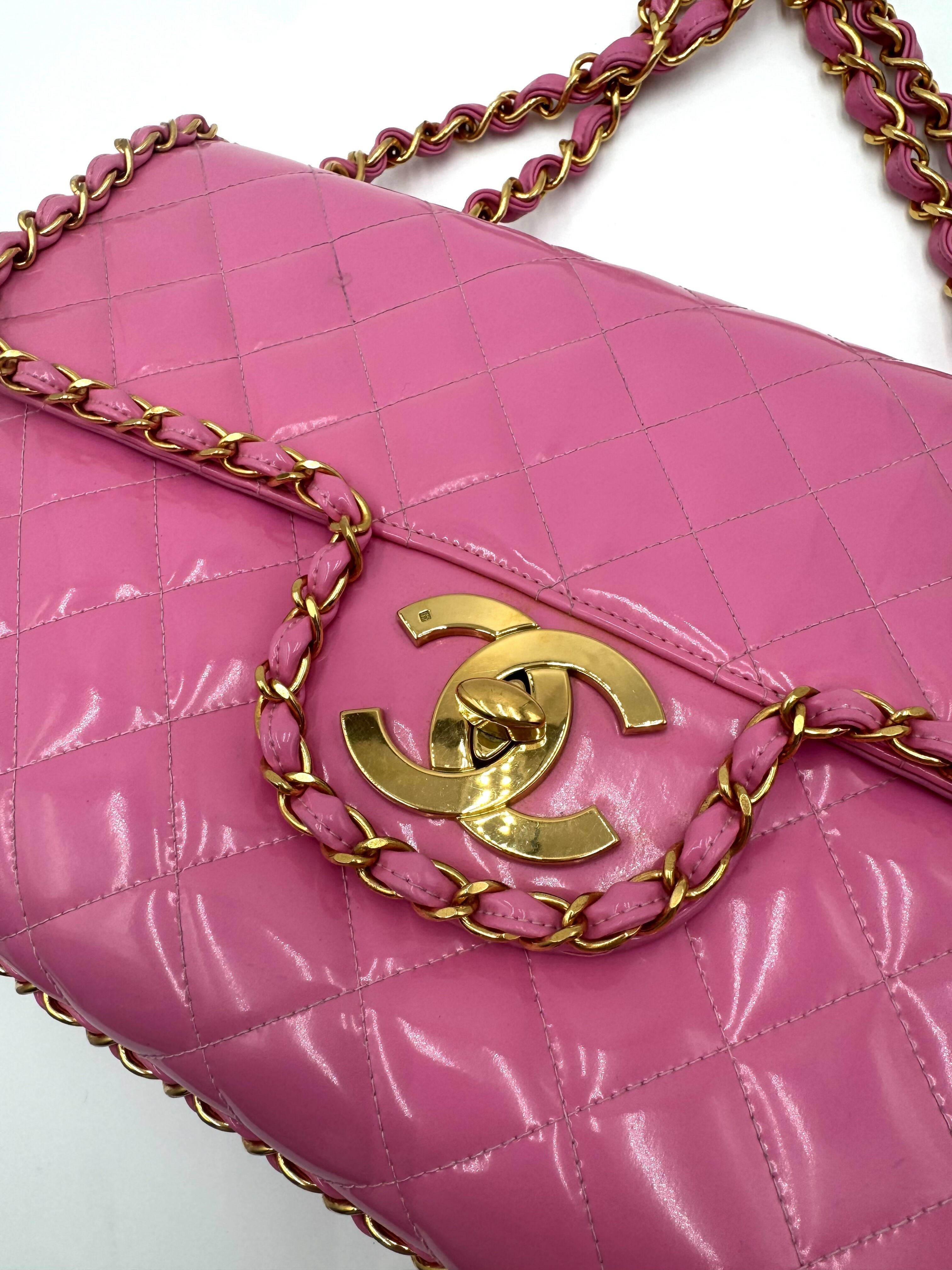 Chanel 1995 Vintage Barbie Pink Chainlink Maxi Flap Bag