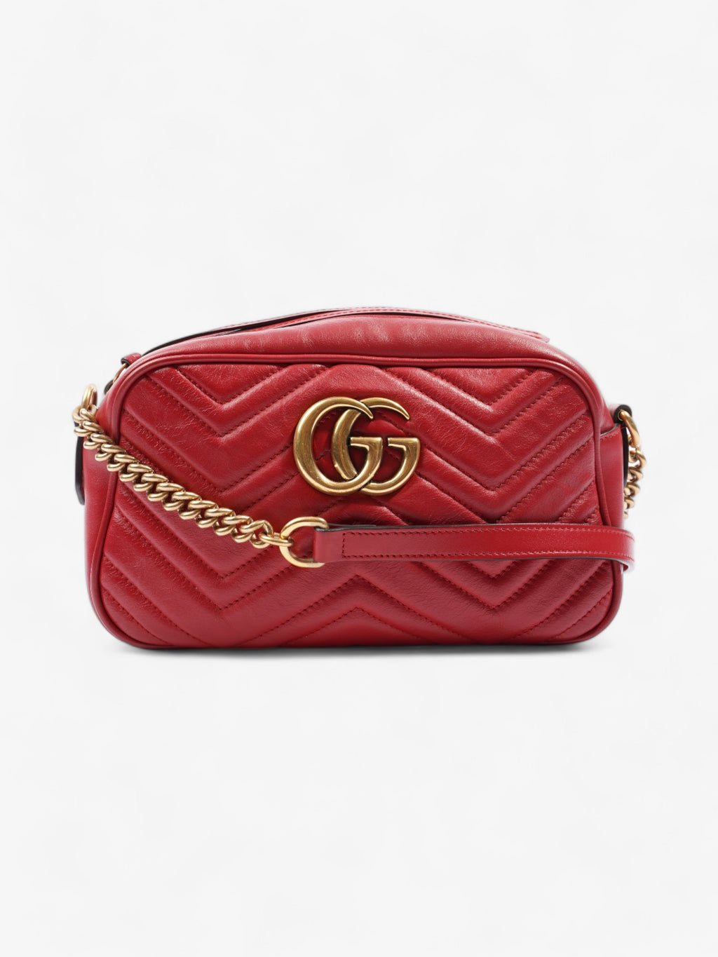 Gucci GG Marmont Zip Red Matelasse Leather Small