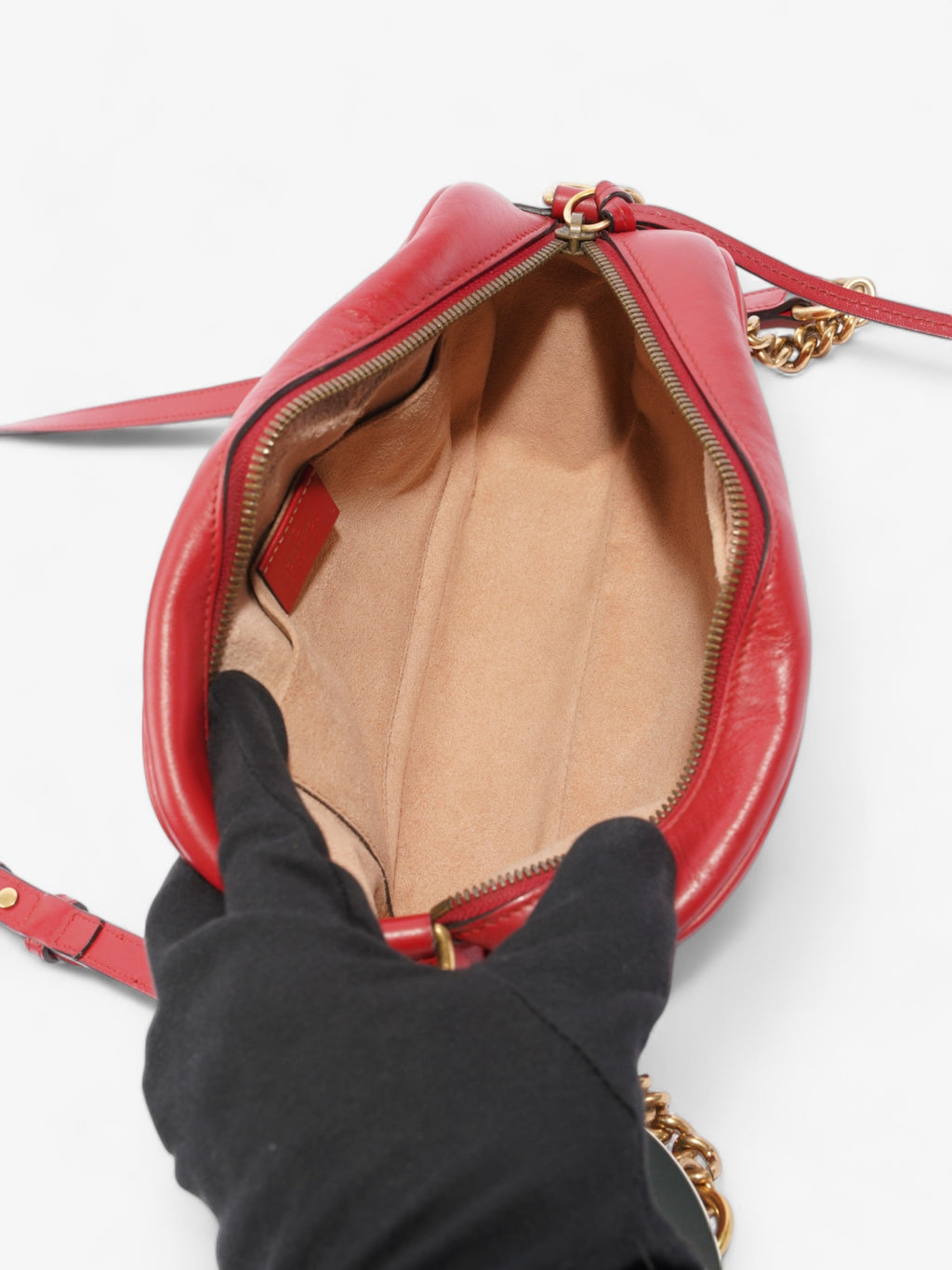 Gucci GG Marmont Zip Red Matelasse Leather Small