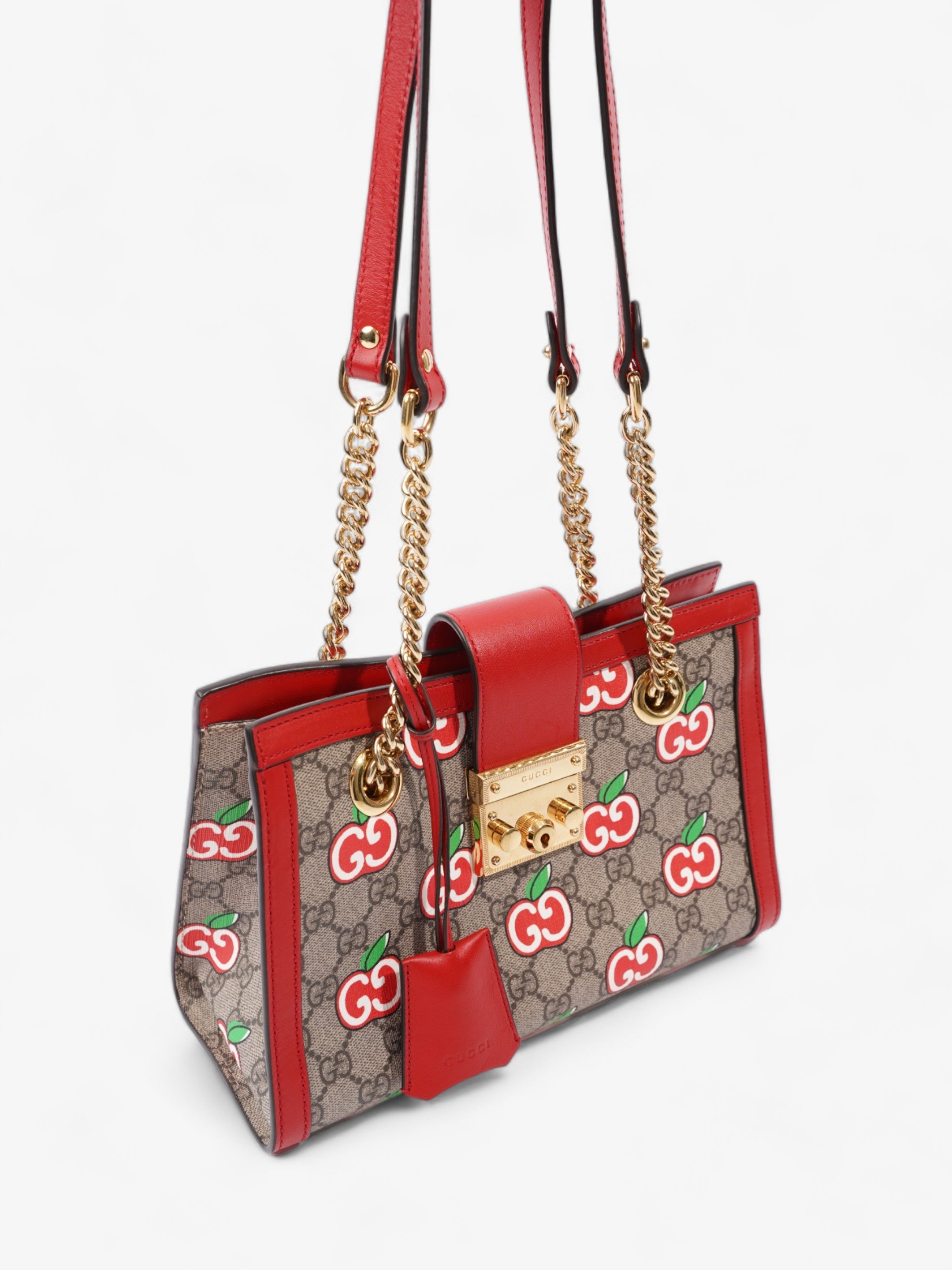 Gucci GG Apple Padlock Beige And Ebony GG Supreme / Red Coated Canvas Small