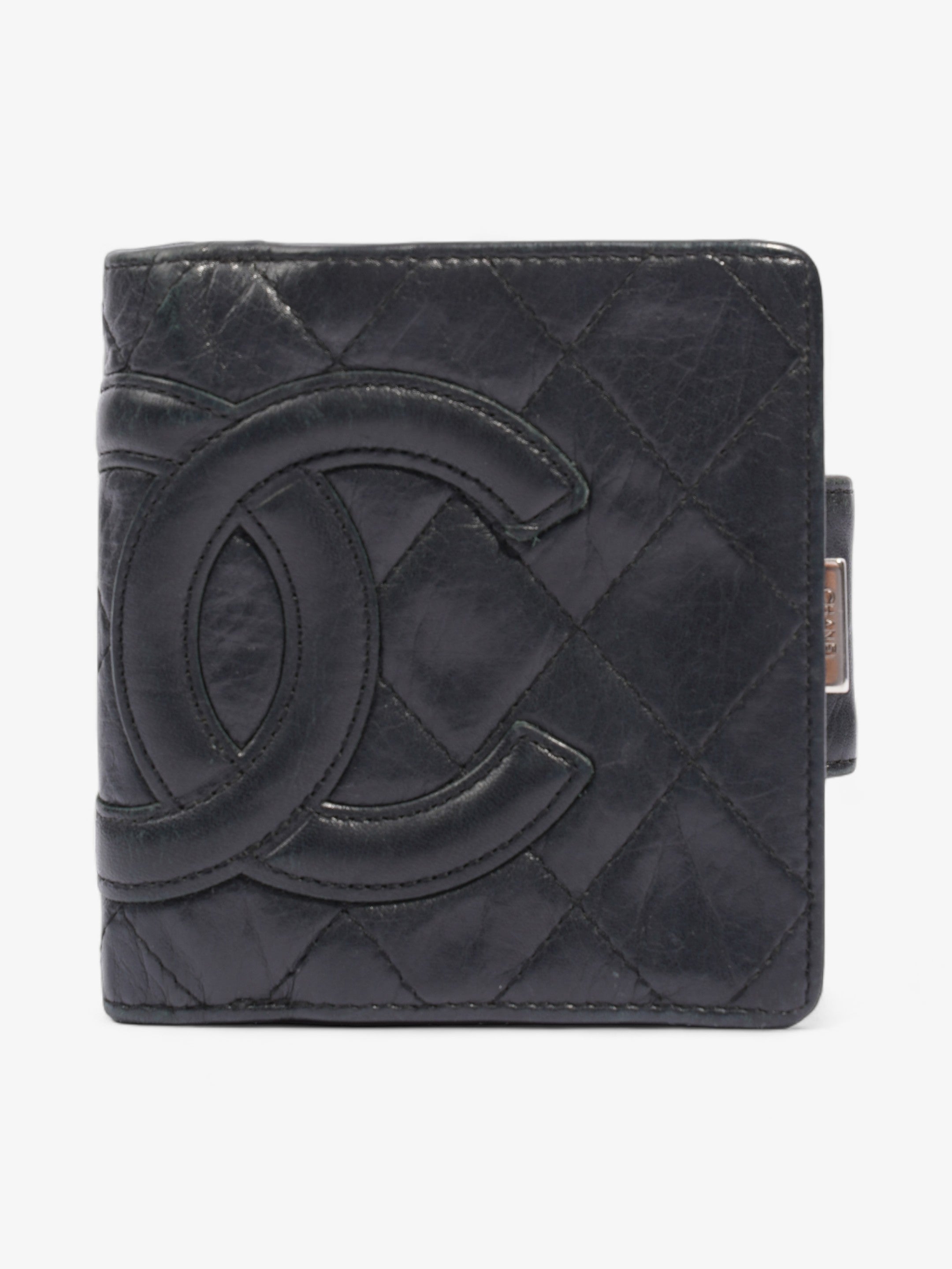 Chanel Cambon Lambskin Compact Wallet Black Lambskin Leather