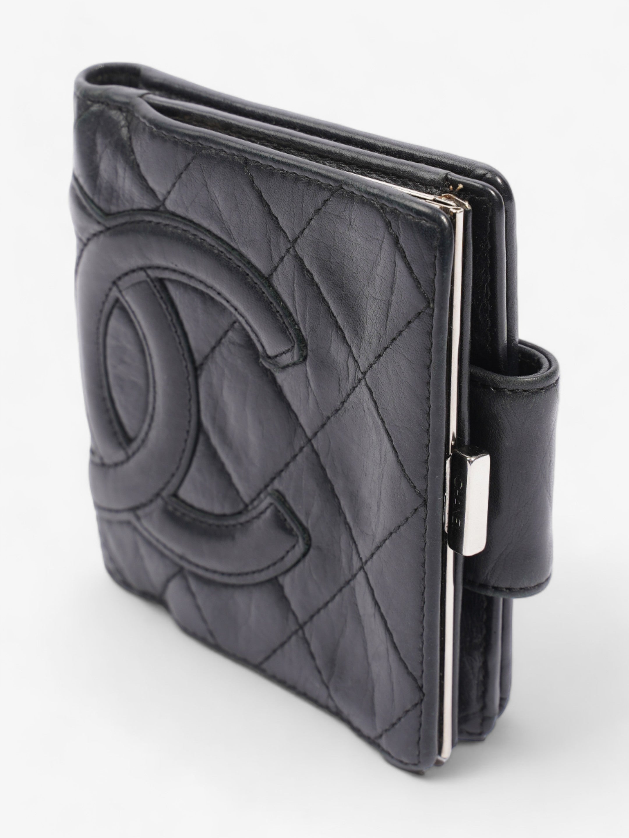 Chanel Cambon Lambskin Compact Wallet Black Lambskin Leather