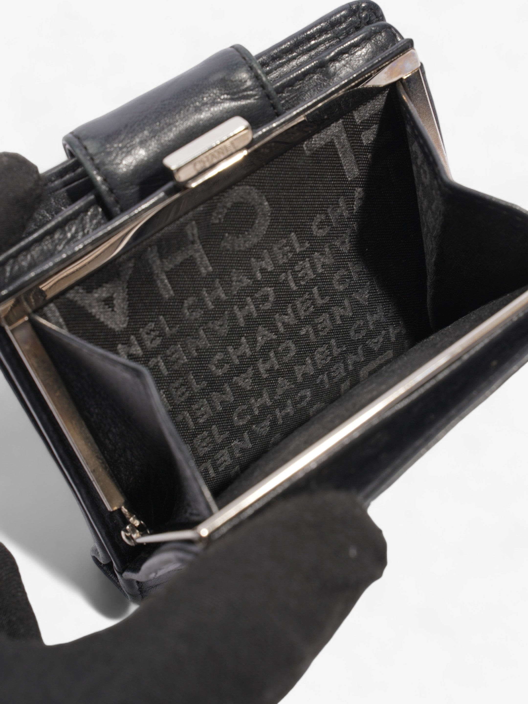 Chanel Cambon Lambskin Compact Wallet Black Lambskin Leather