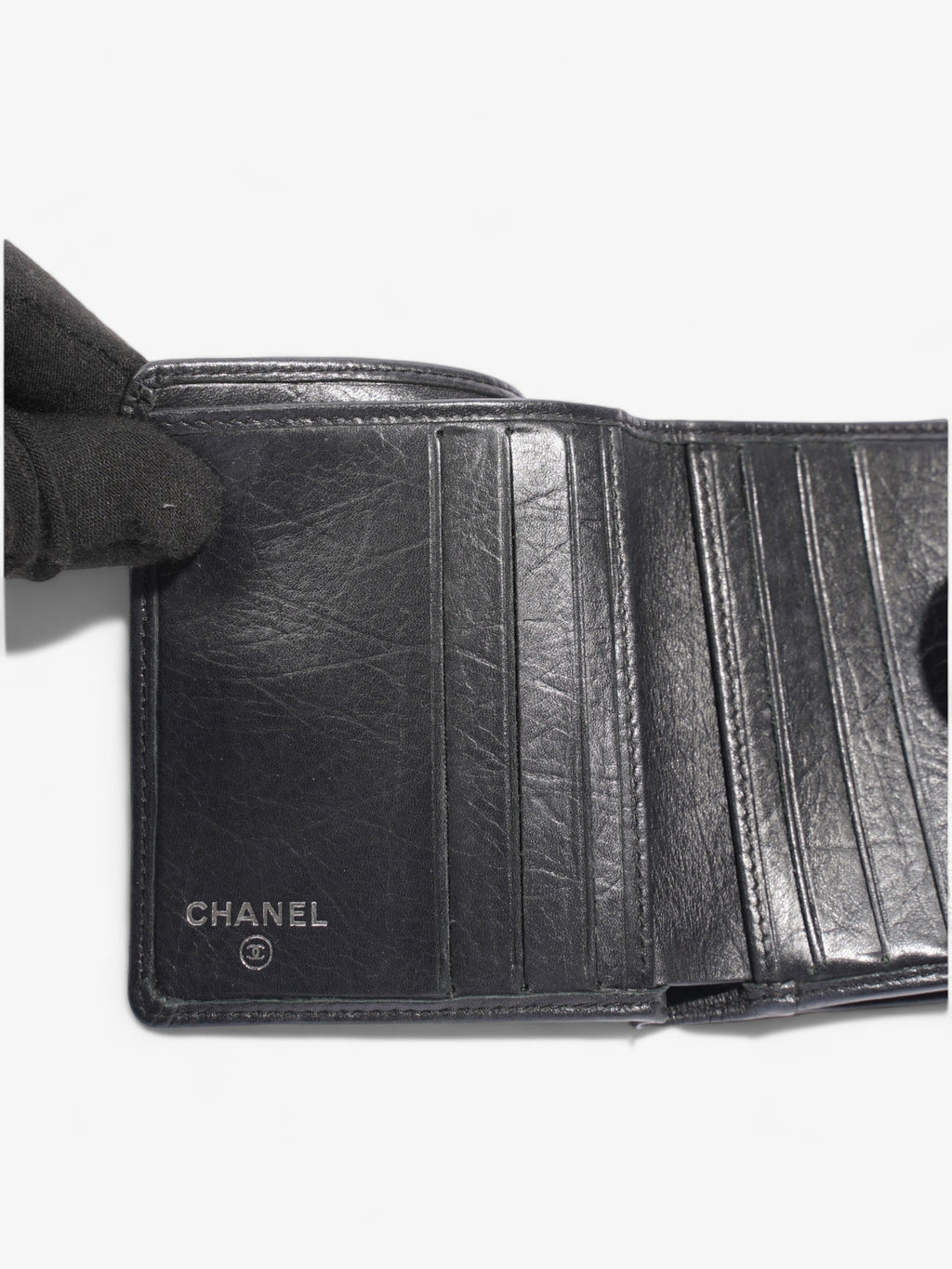 Chanel Cambon Lambskin Compact Wallet Black Lambskin Leather