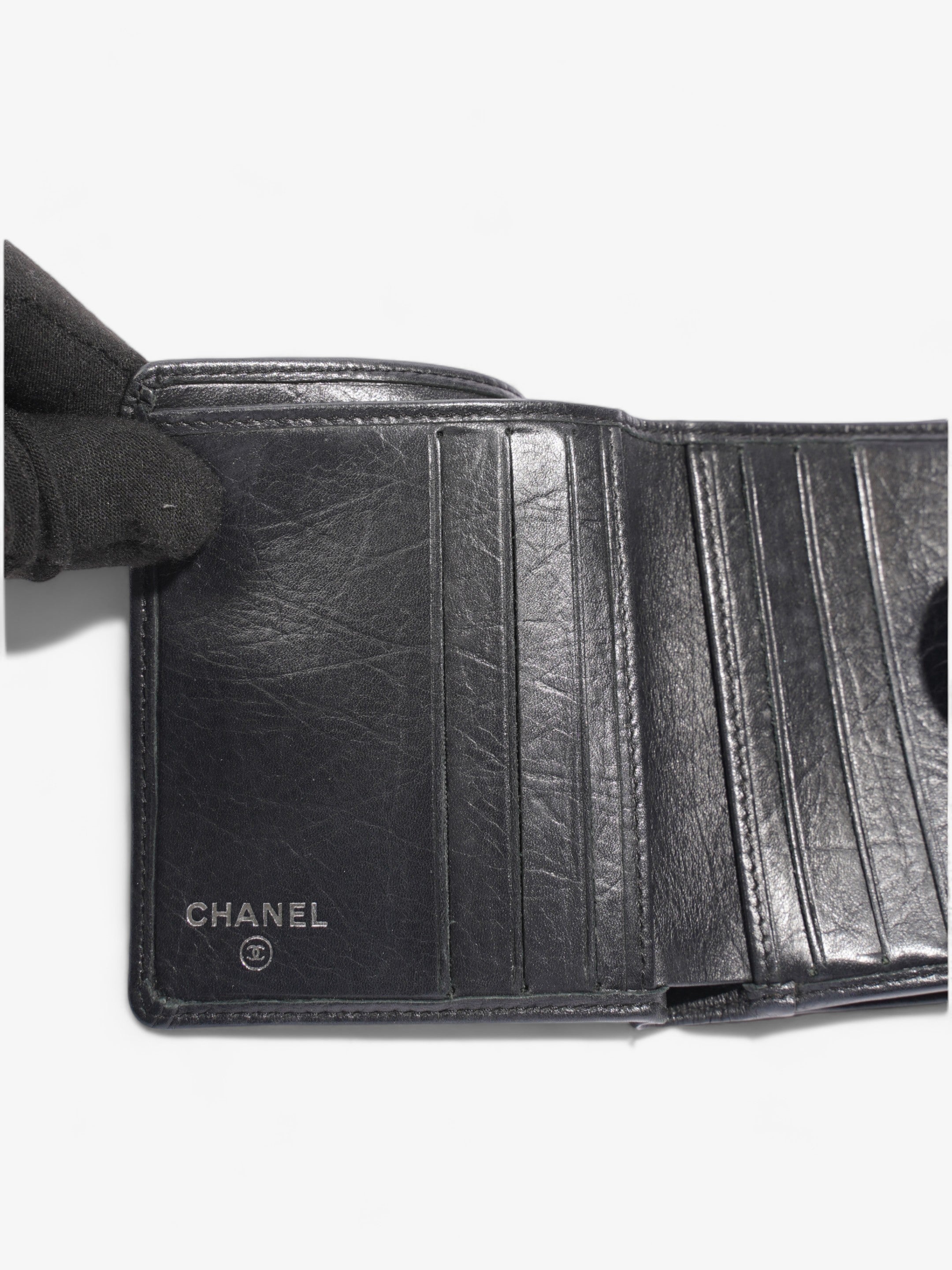 Chanel Cambon Lambskin Compact Wallet Black Lambskin Leather