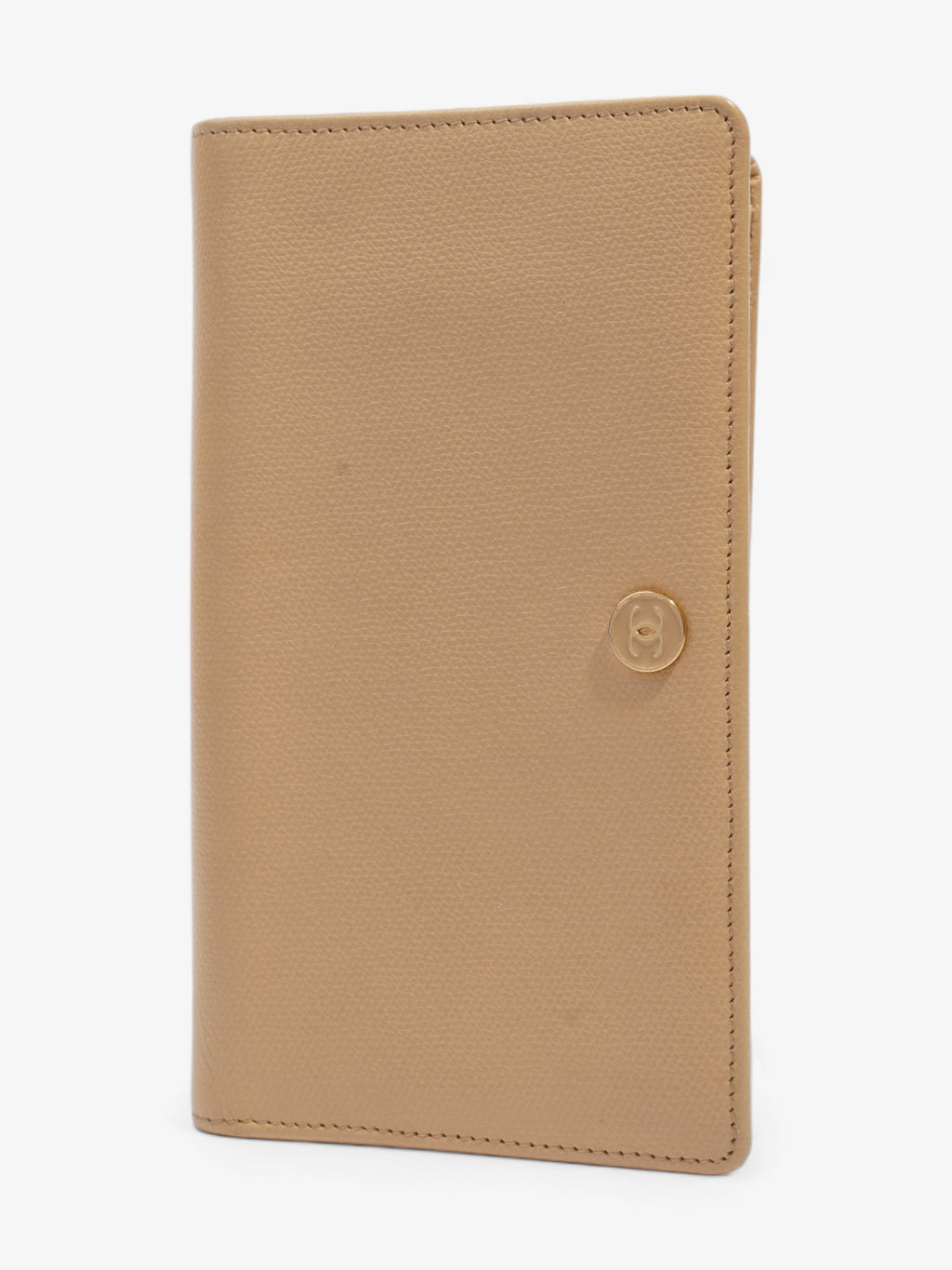 Chanel Button Wallet Beige Leather