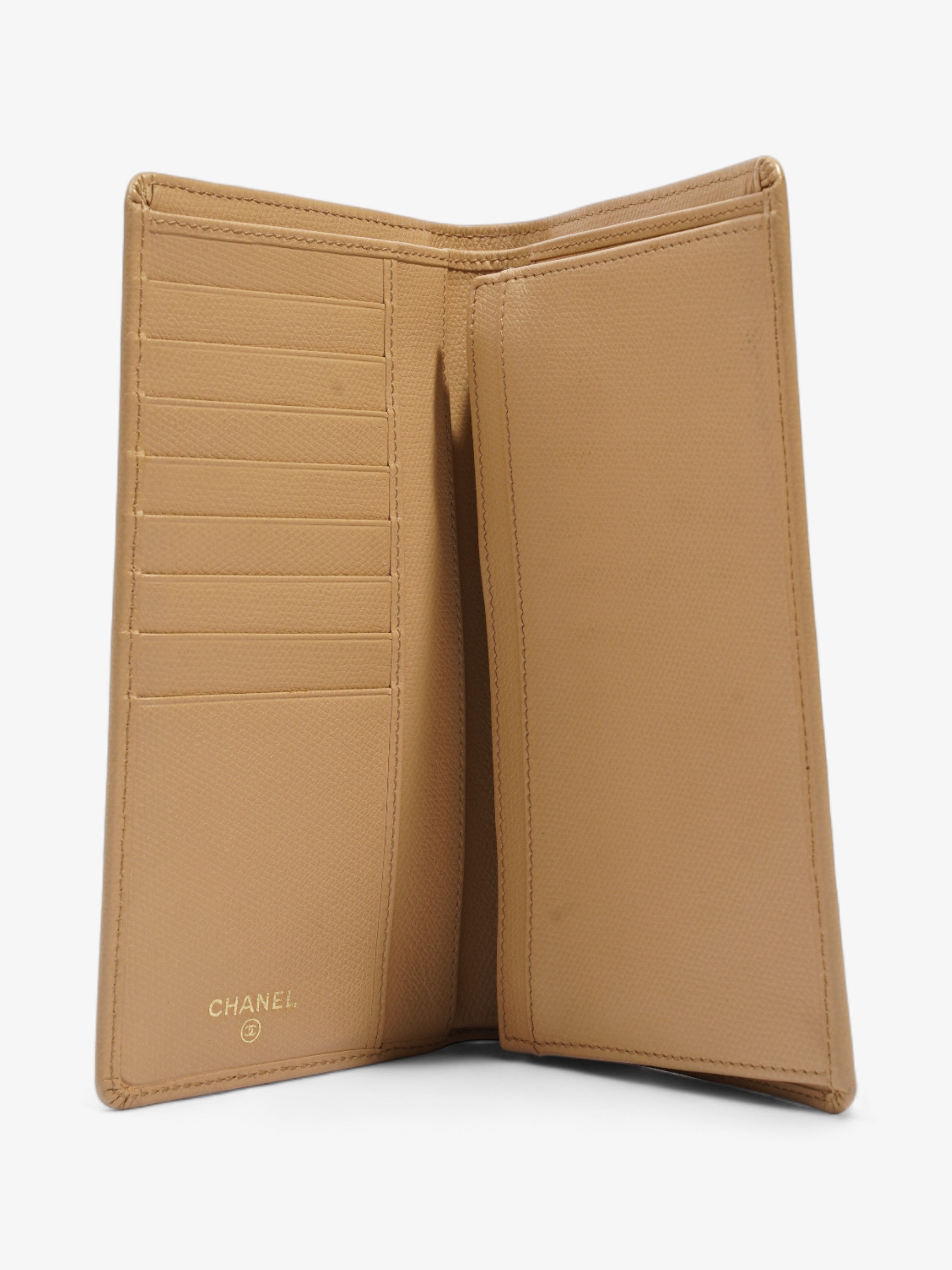 Chanel Button Wallet Beige Leather