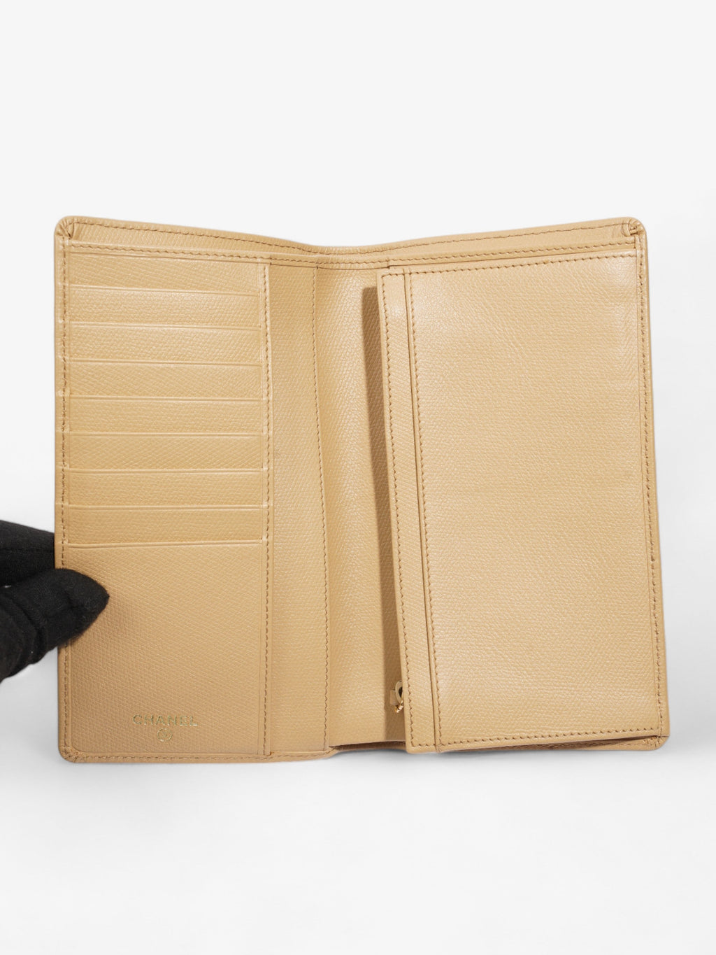 Chanel Button Wallet Beige Leather