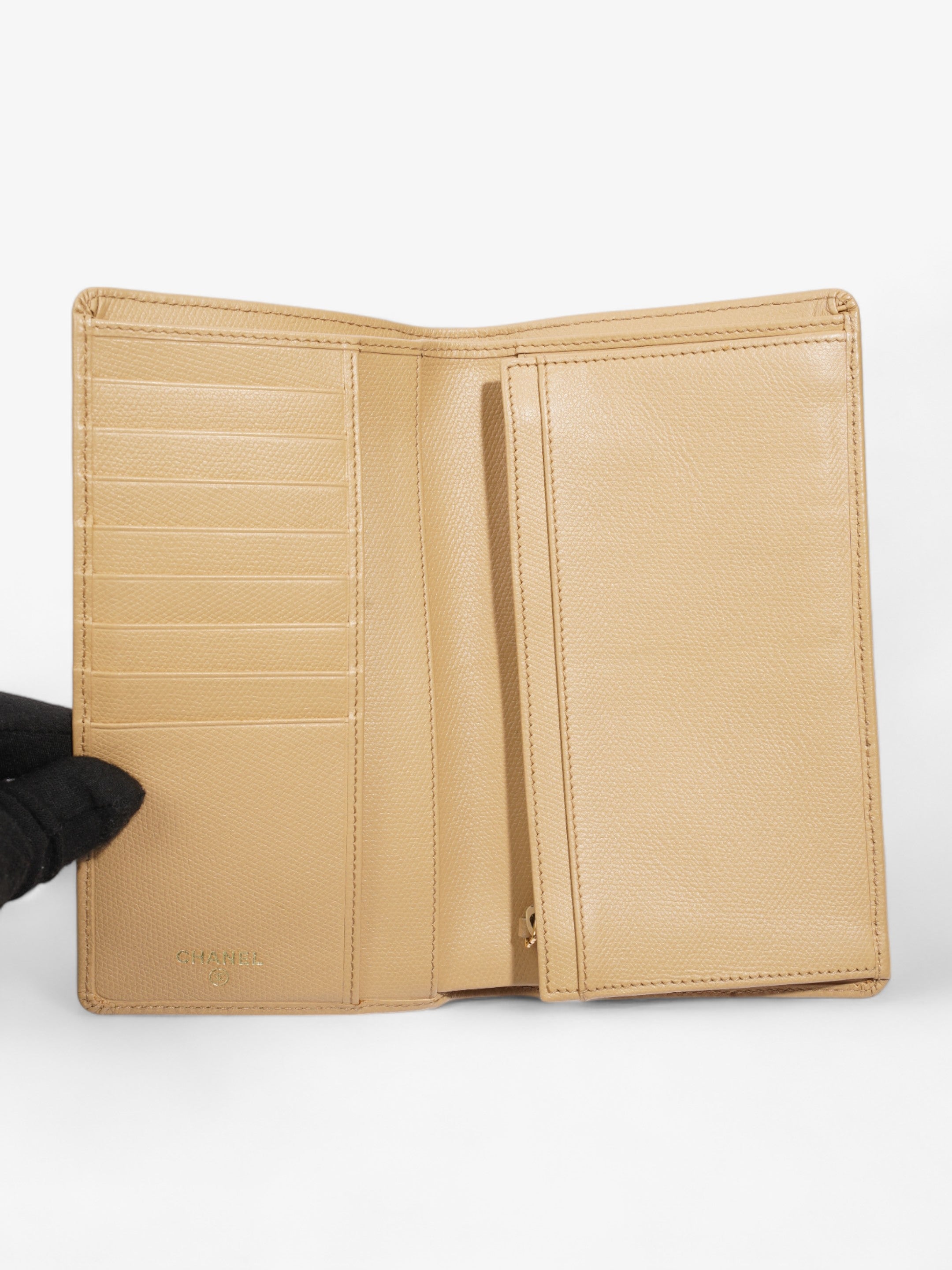 Chanel Button Wallet Beige Leather