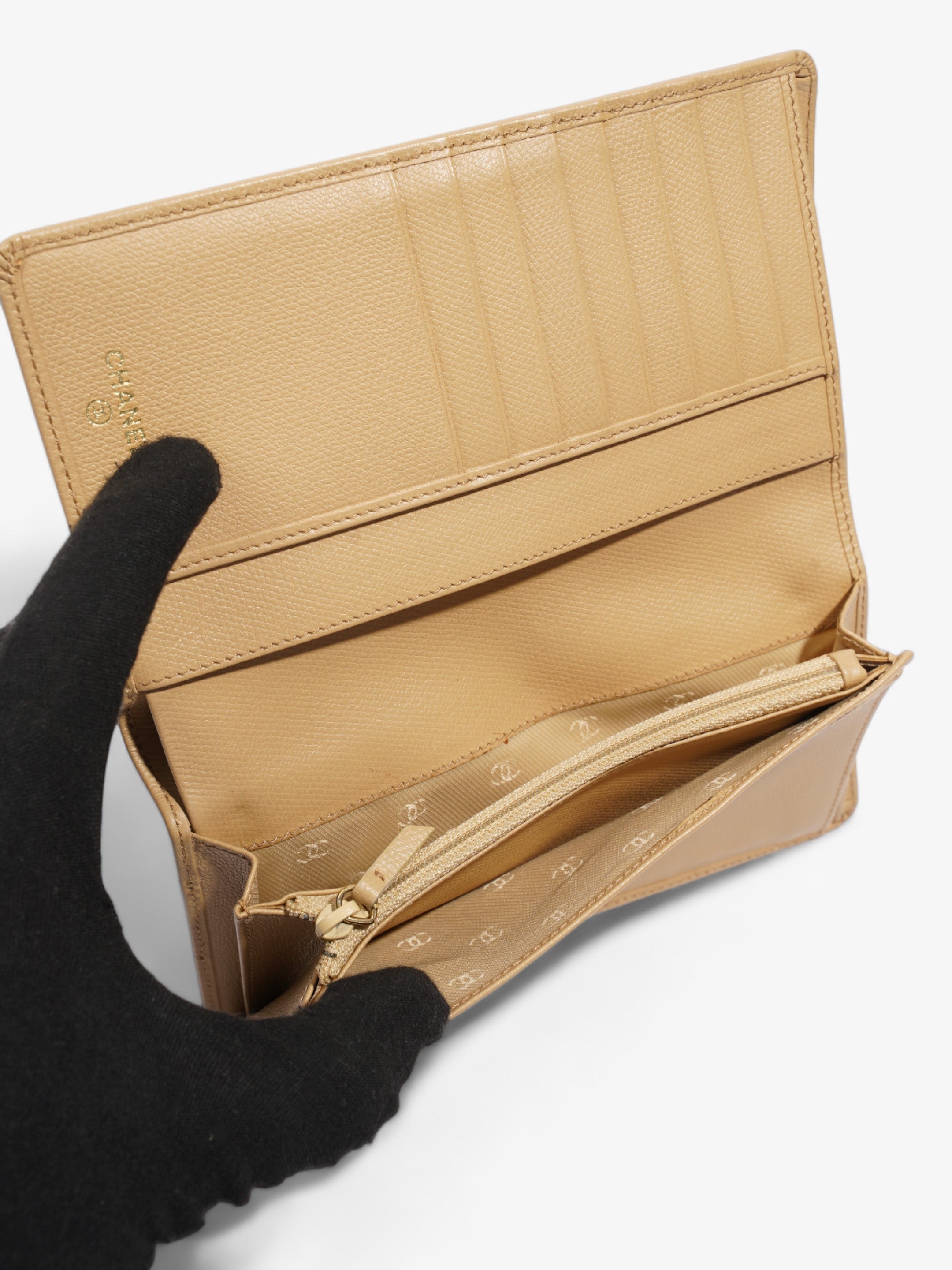 Chanel Button Wallet Beige Leather