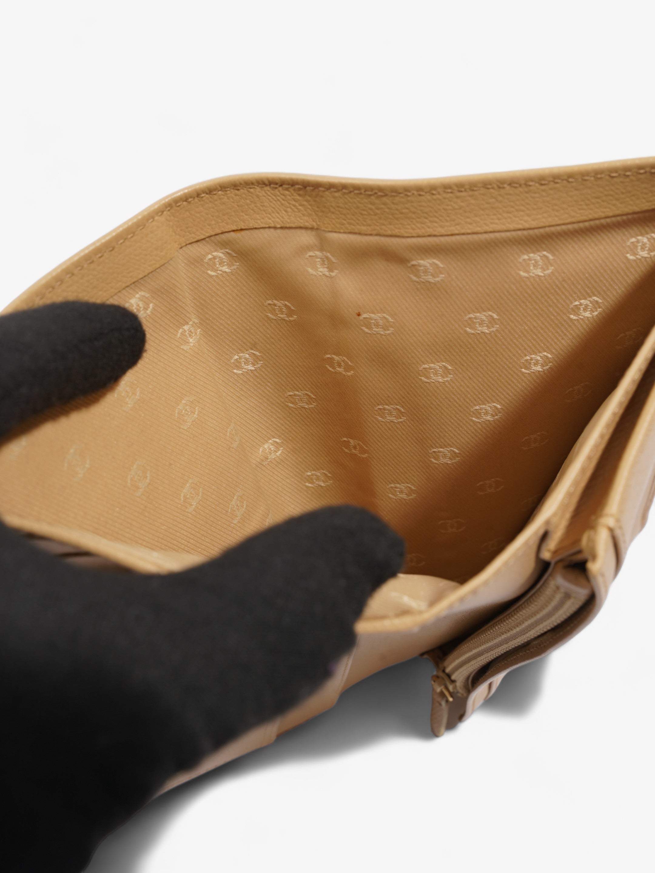 Chanel Button Wallet Beige Leather