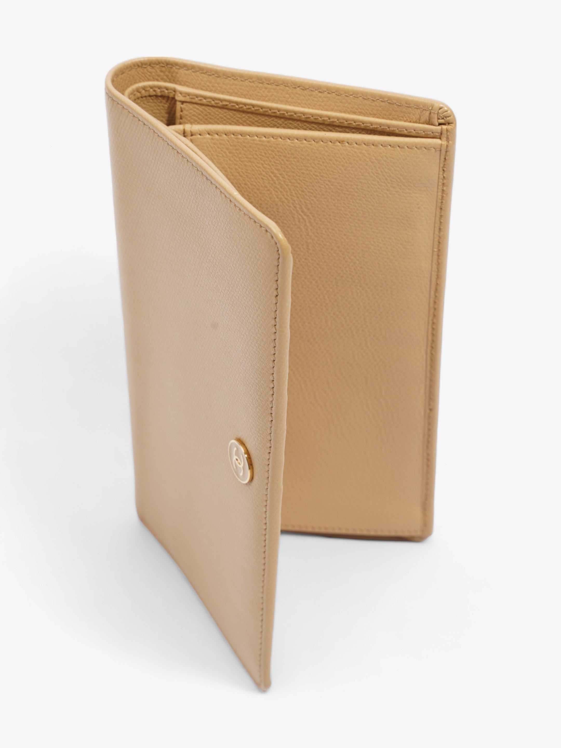 Chanel Button Wallet Beige Leather