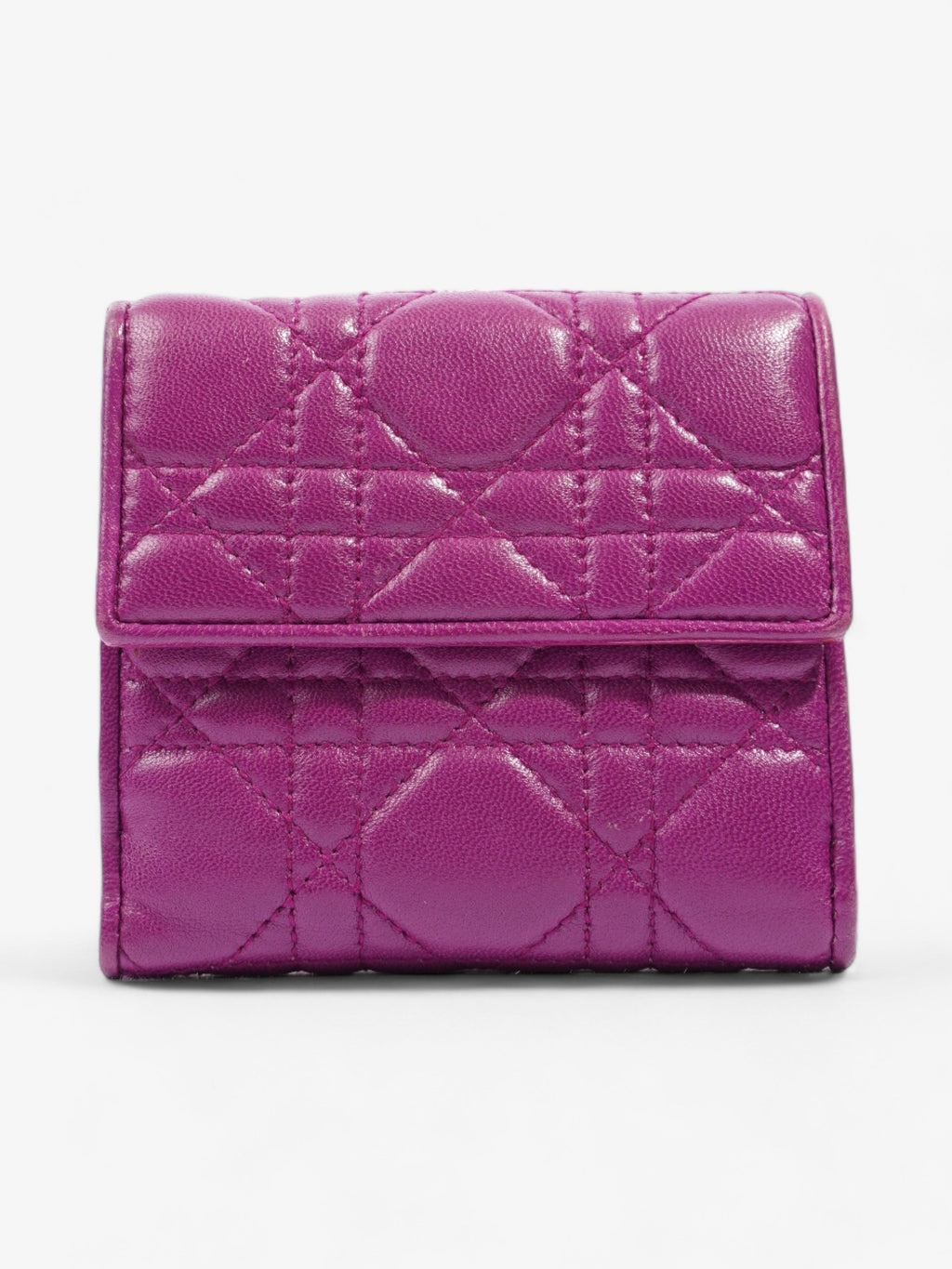 Christian Dior Cannage Lady Dior Lotus Compact Wallet Purple Lambskin Leather