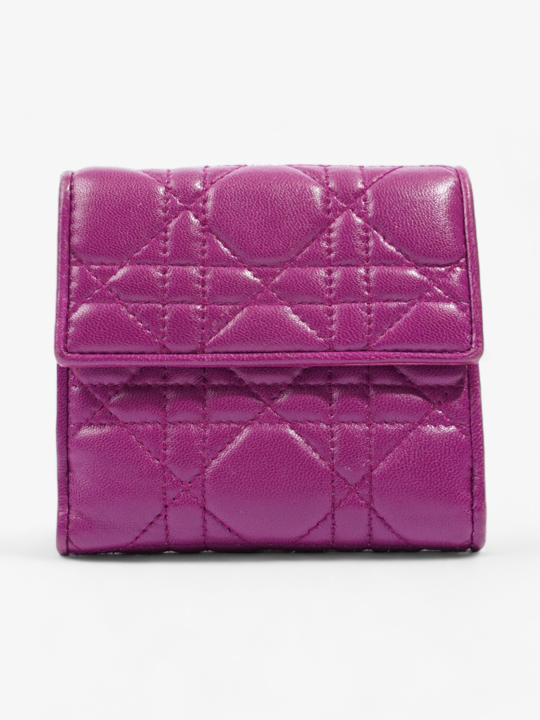 Christian Dior Cannage Lady Dior Lotus Compact Wallet Purple Lambskin Leather
