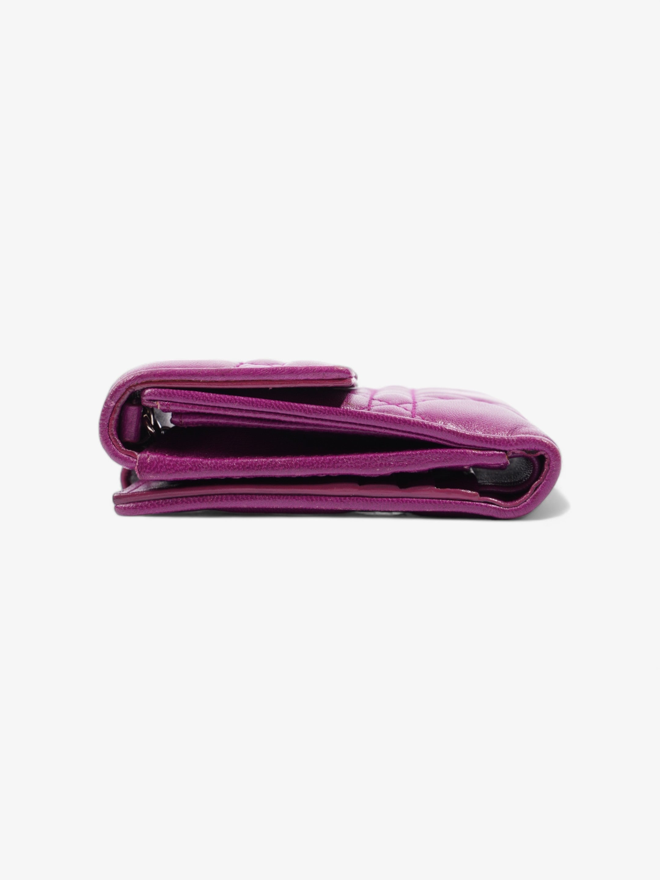 Christian Dior Cannage Lady Dior Lotus Compact Wallet Purple Lambskin Leather