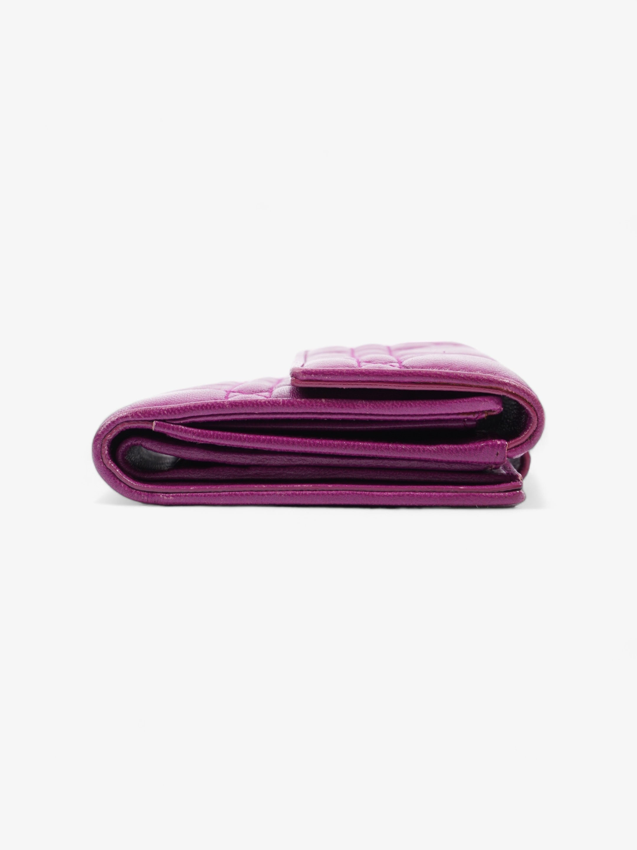 Christian Dior Cannage Lady Dior Lotus Compact Wallet Purple Lambskin Leather