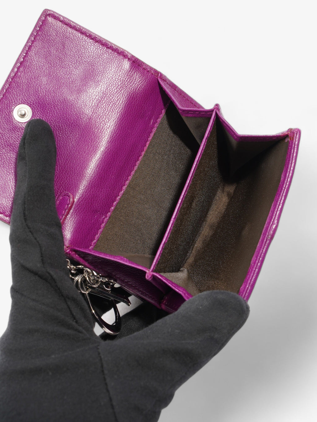 Christian Dior Cannage Lady Dior Lotus Compact Wallet Purple Lambskin Leather