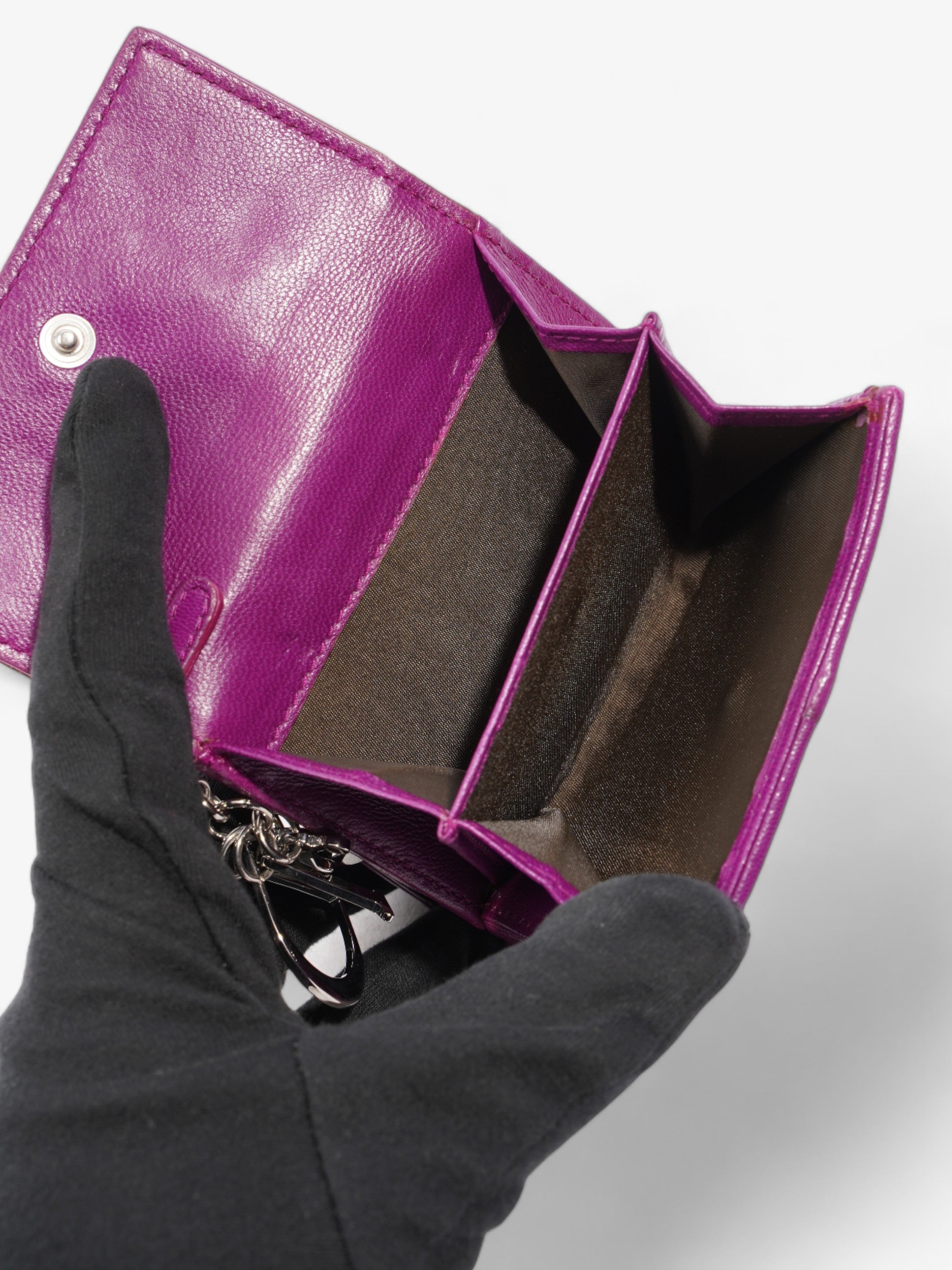 Christian Dior Cannage Lady Dior Lotus Compact Wallet Purple Lambskin Leather