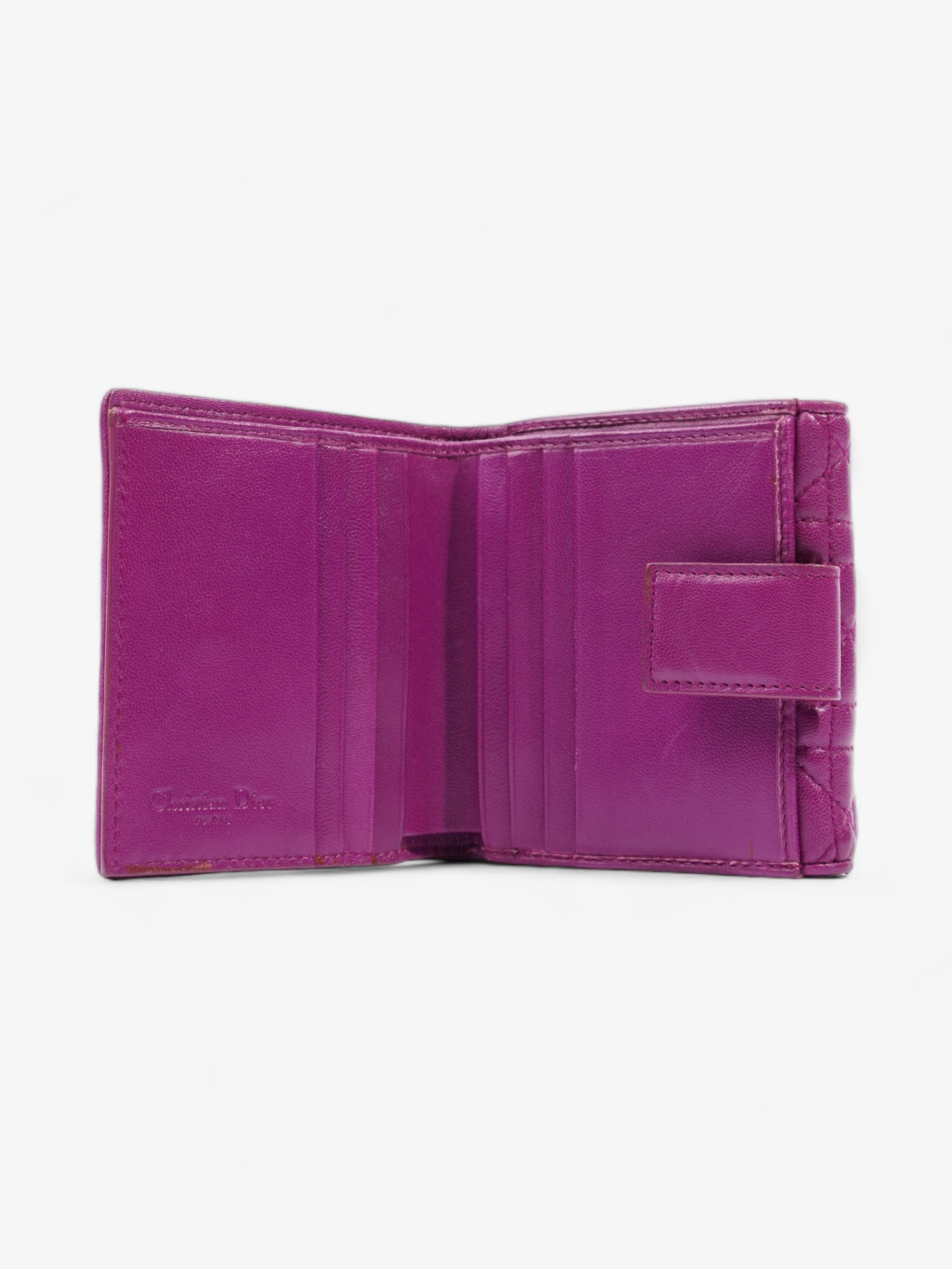 Christian Dior Cannage Lady Dior Lotus Compact Wallet Purple Lambskin Leather