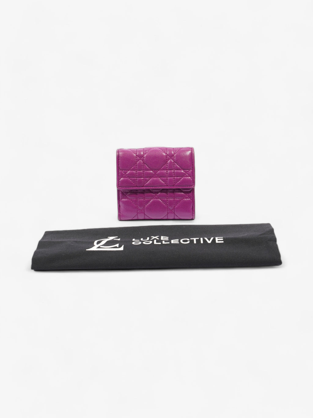 Christian Dior Cannage Lady Dior Lotus Compact Wallet Purple Lambskin Leather