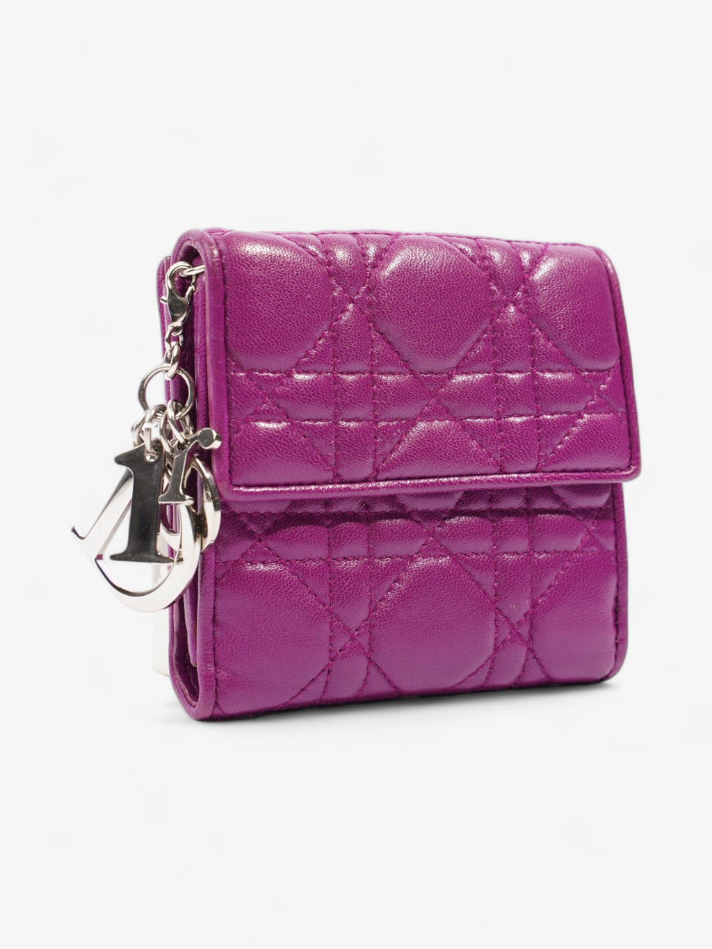 Christian Dior Cannage Lady Dior Lotus Compact Wallet Purple Lambskin Leather
