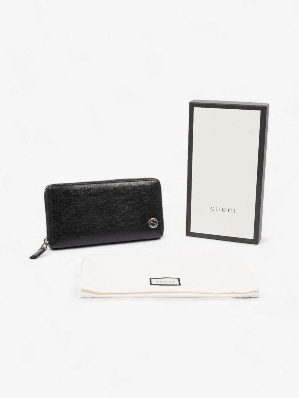 Gucci Interlocking Zip Round Wallet Black Black Leather