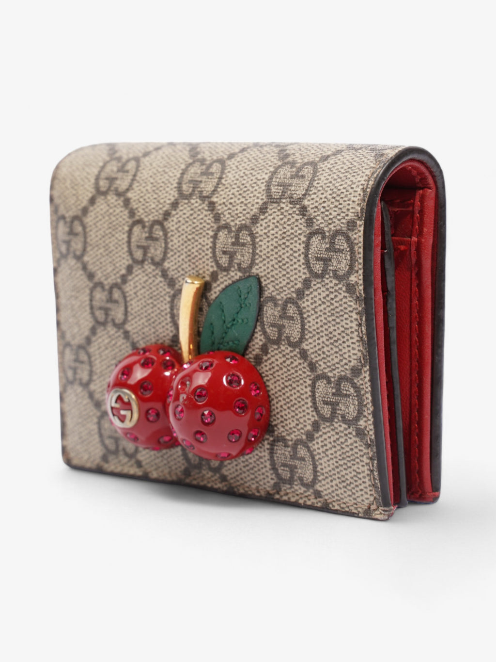 Gucci Cherry Fold Over Wallet GG Supreme / Red / Green Coated Canvas