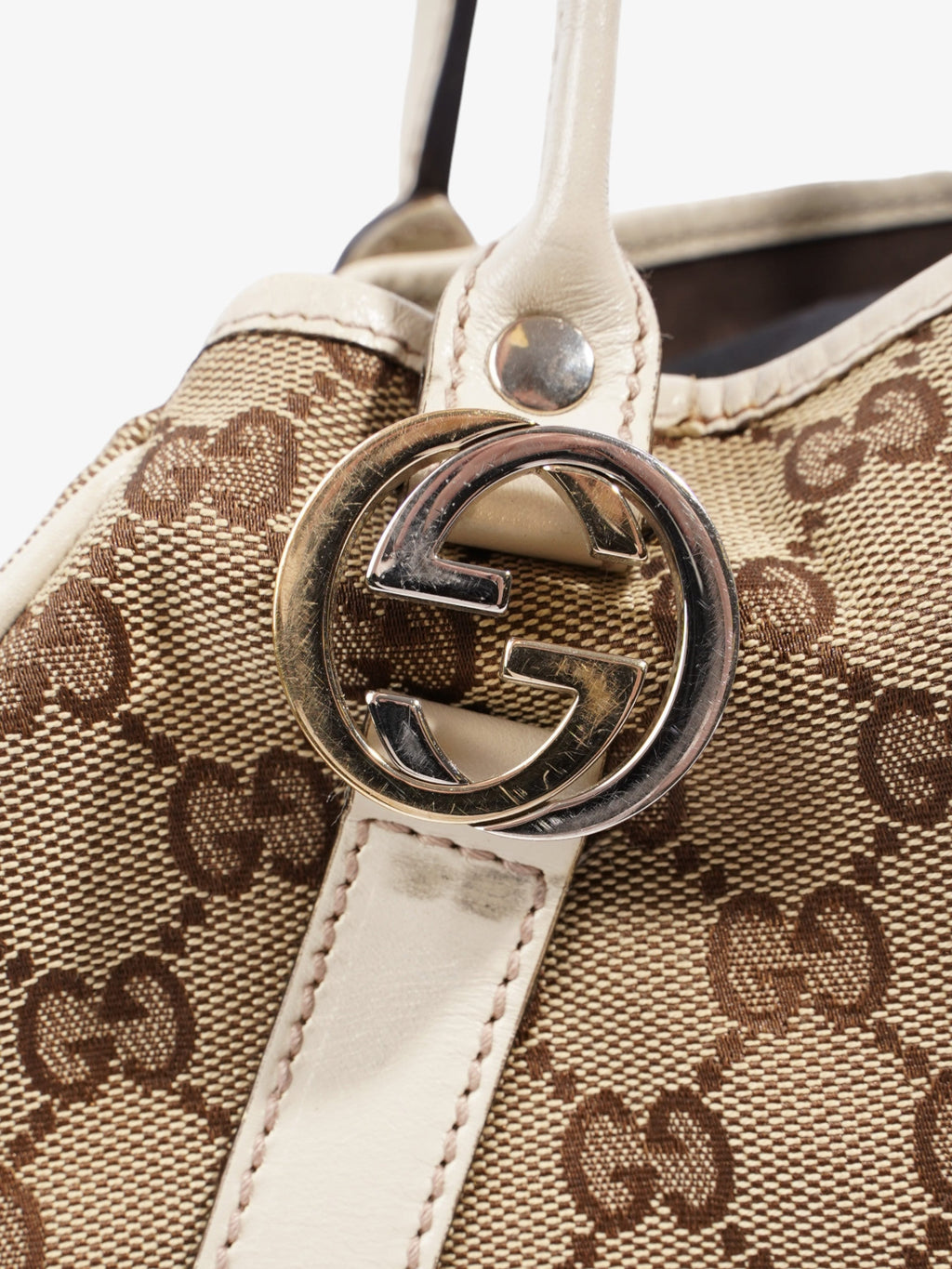 Gucci Twins Tote Beige And Ebony GG Supreme / White Canvas