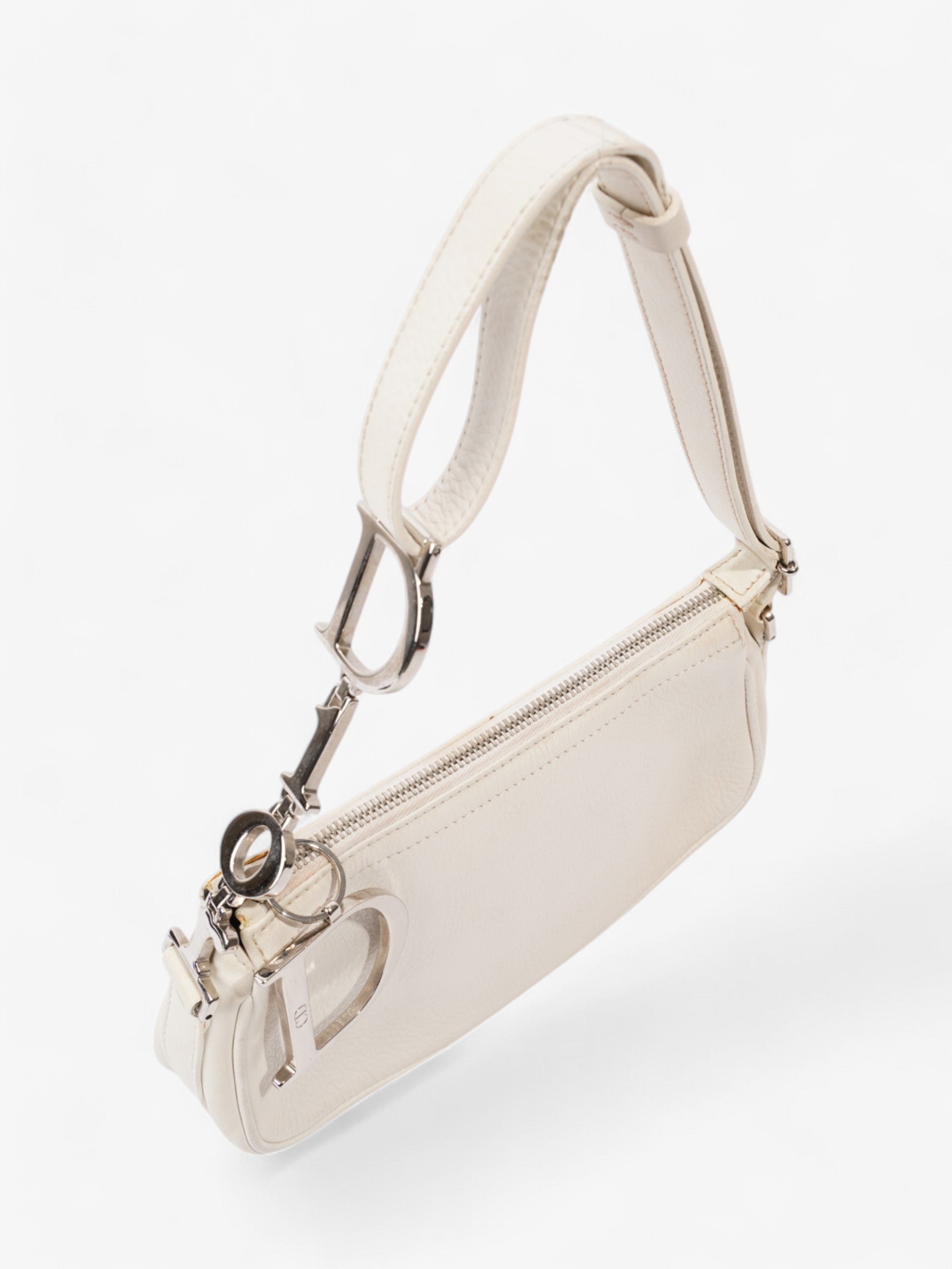 Christian Dior Charms Shoulder Bag White Leather