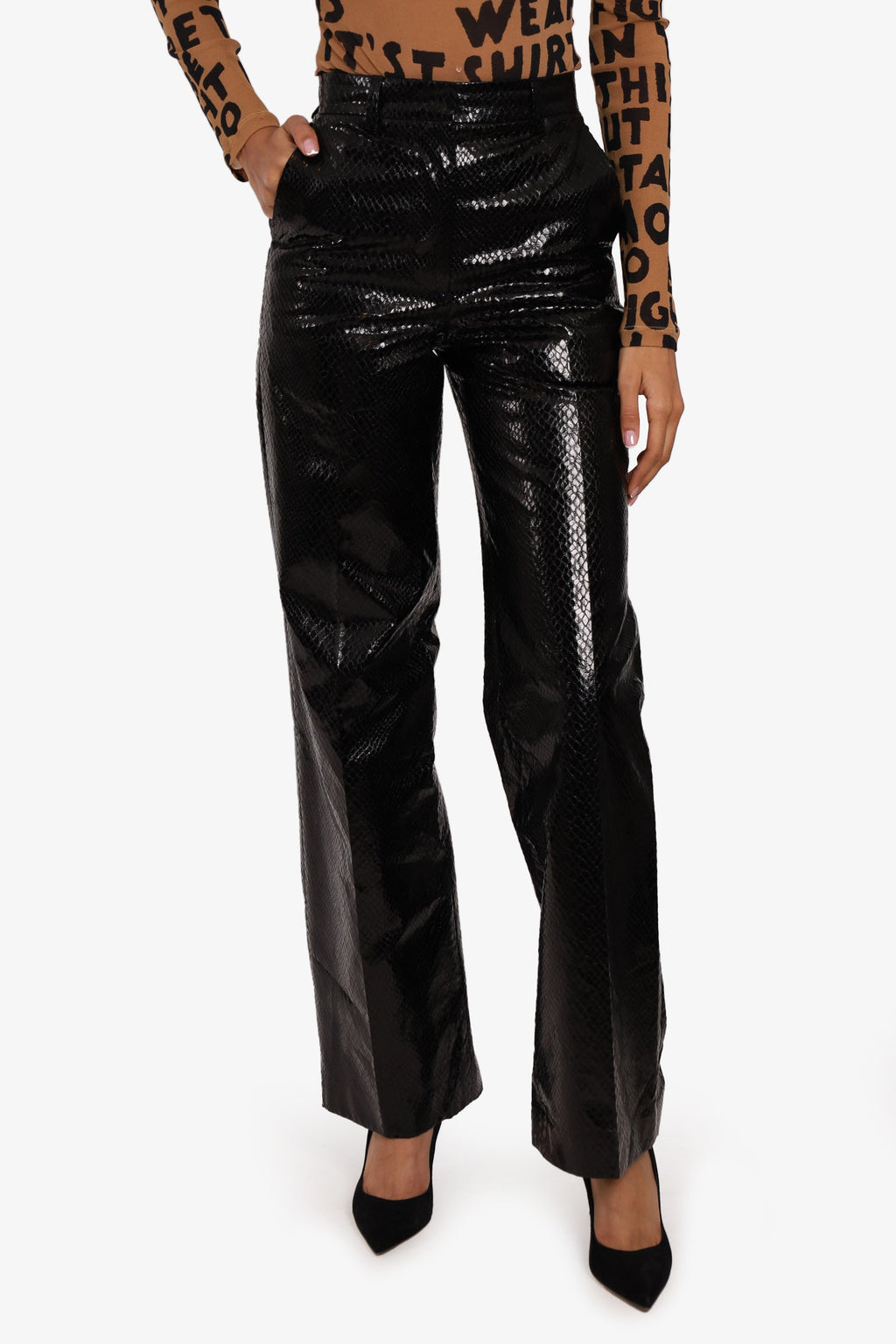 We11Done Black Snake Print Leather Pants Size Small