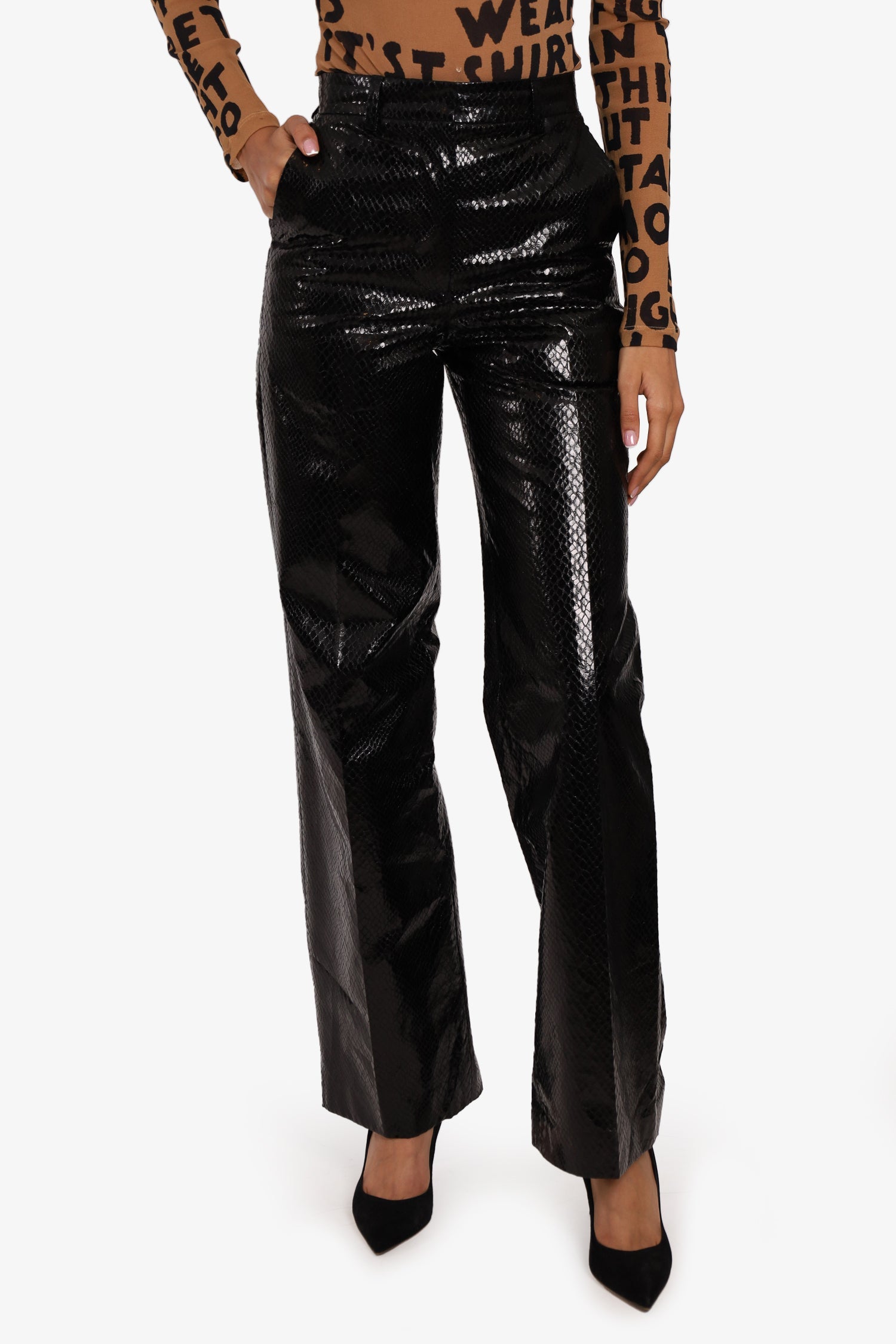 We11Done Black Snake Print Leather Pants Size Small