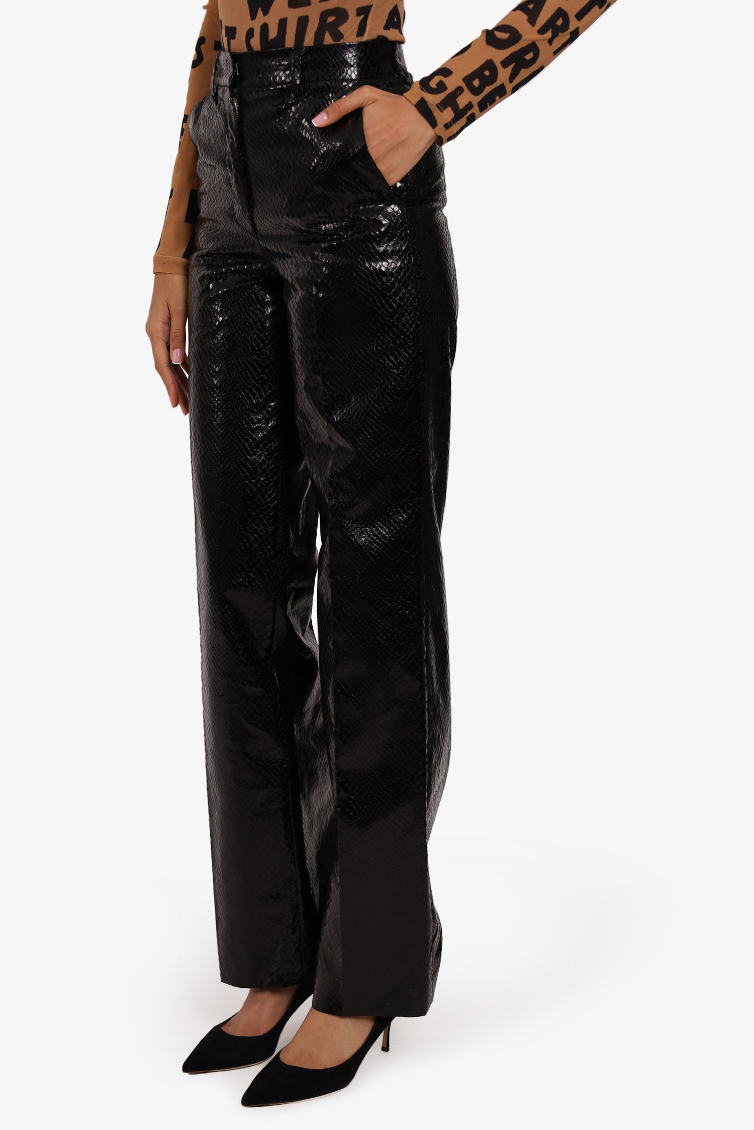 We11Done Black Snake Print Leather Pants Size Small