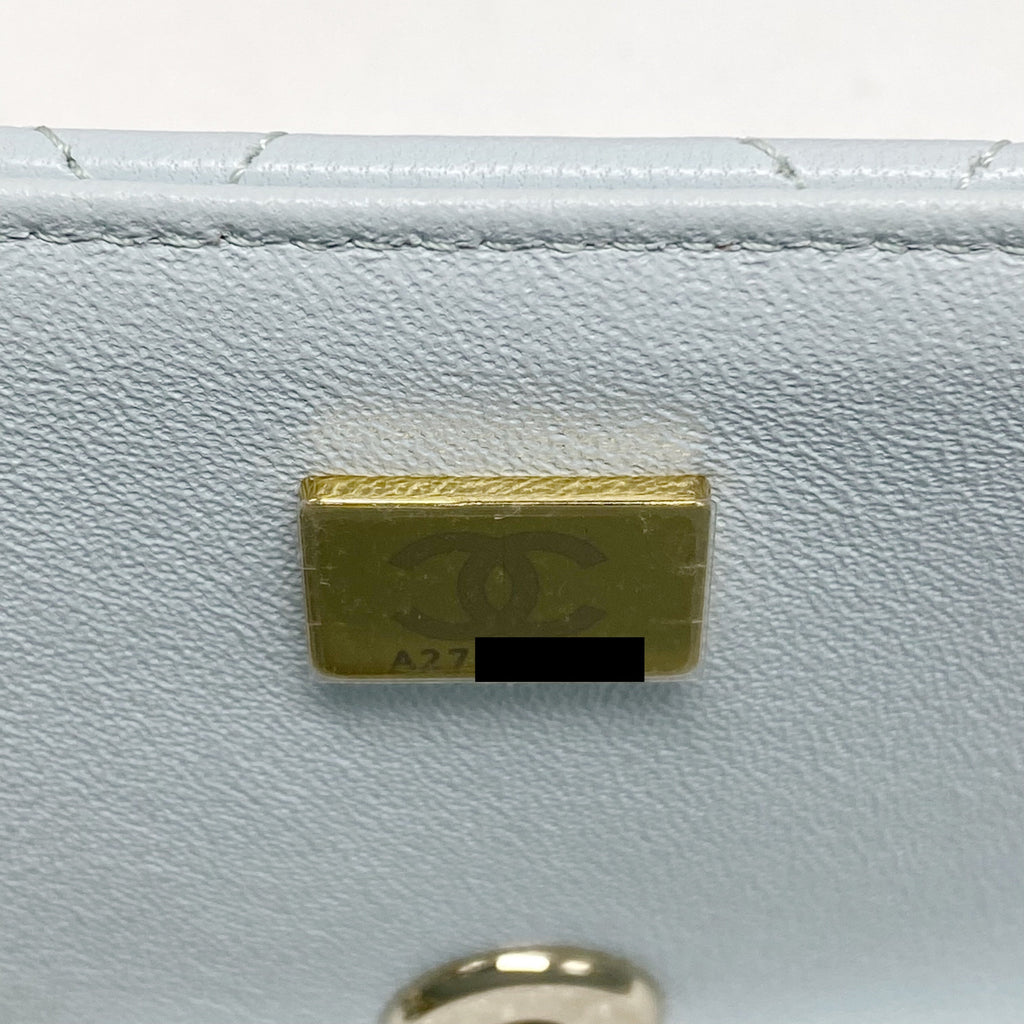 Chanel 21K Mini Top Handle Rectangular Flap Bag Pastel Blue L