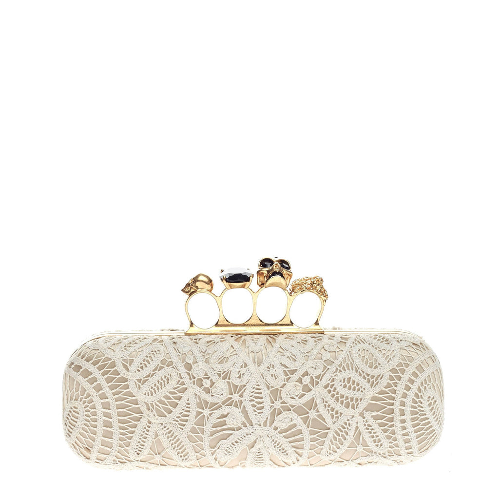 Knuckle Box Clutch Lace Over Leather Long