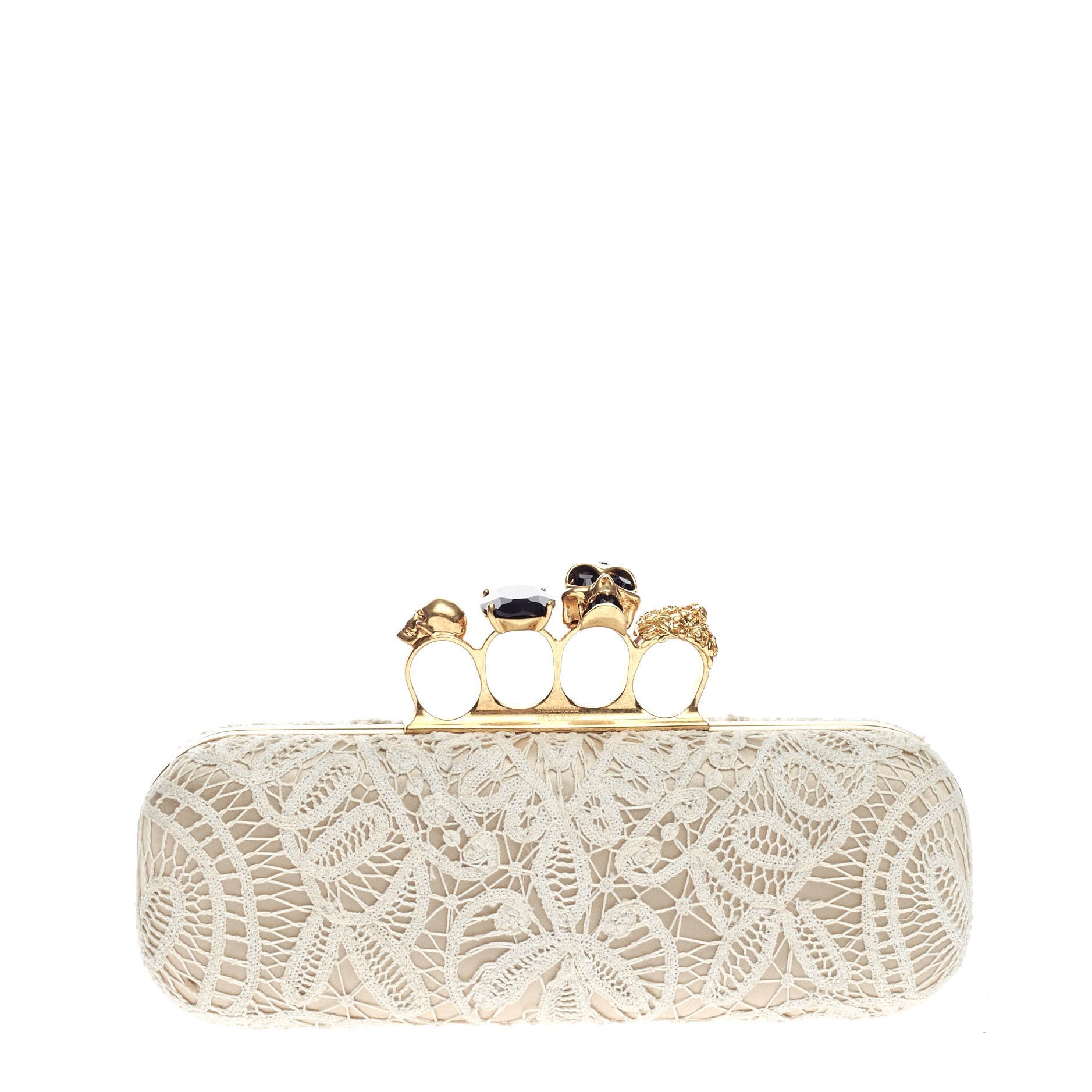 Knuckle Box Clutch Lace Over Leather Long