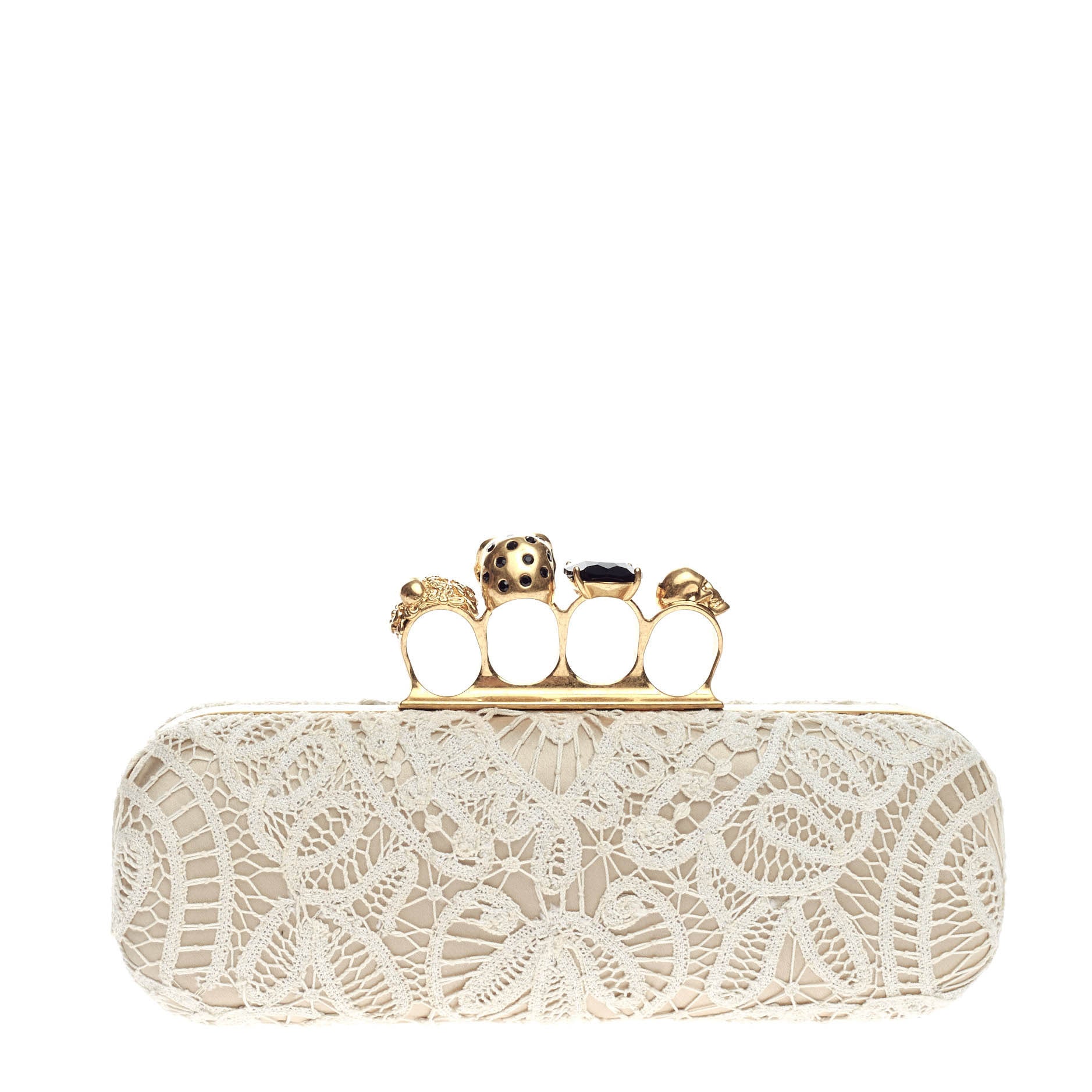 Knuckle Box Clutch Lace Over Leather Long