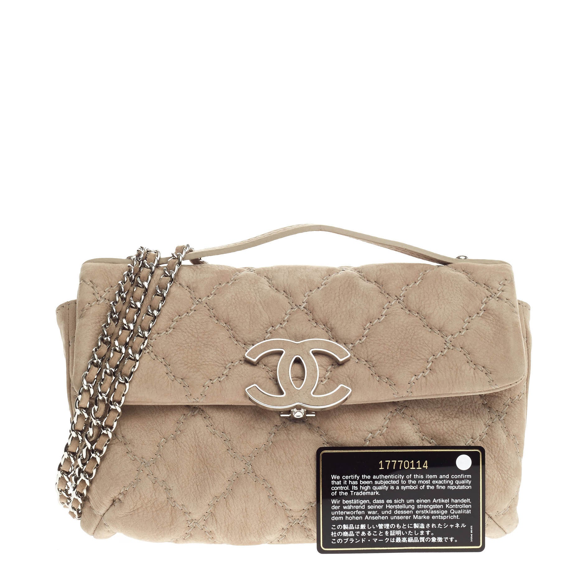 Double Stitch Hampton Flap Bag Quilted Washed Calfskin Mini