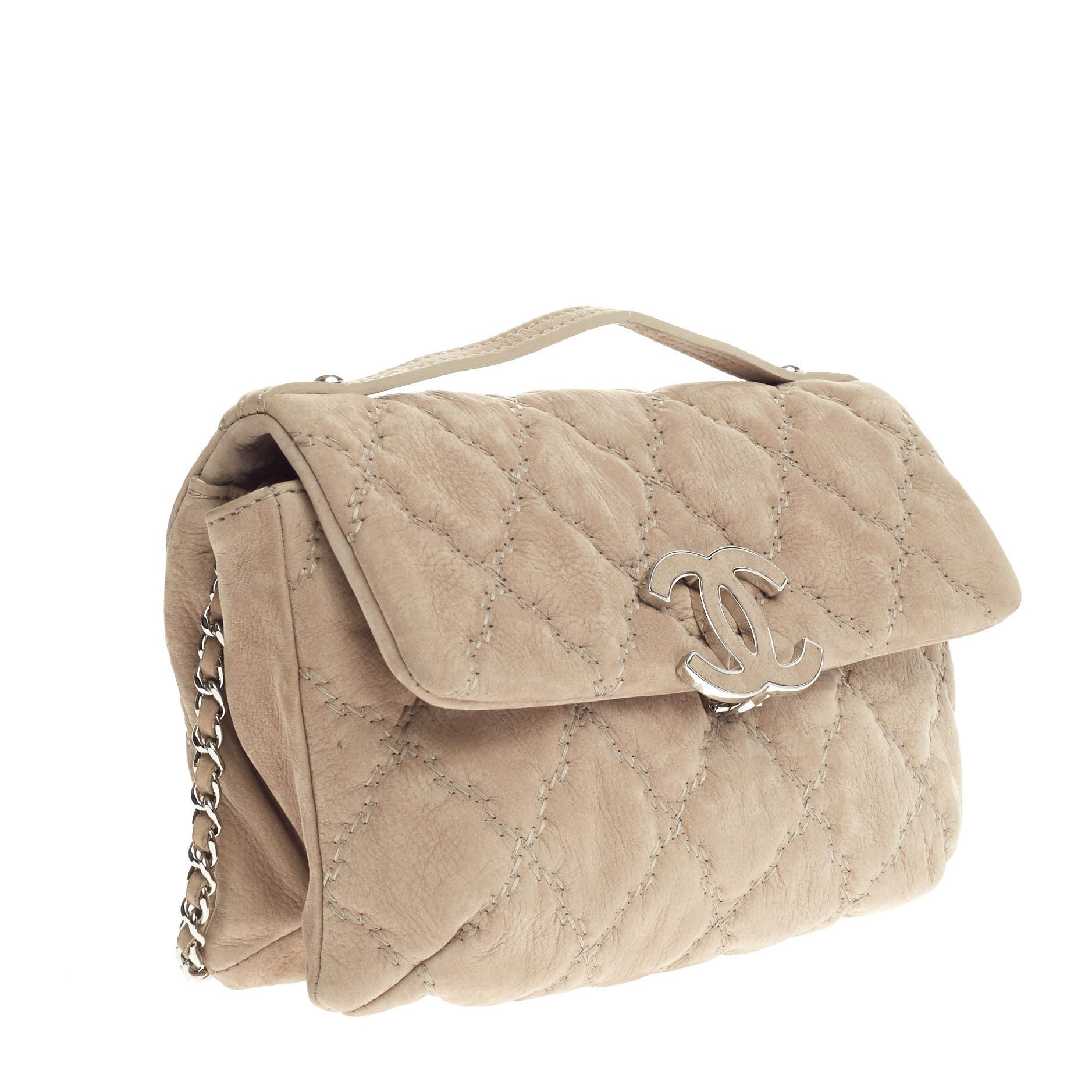 Double Stitch Hampton Flap Bag Quilted Washed Calfskin Mini