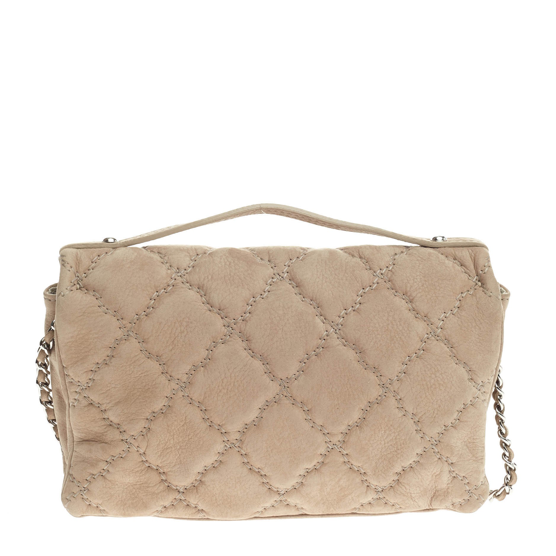 Double Stitch Hampton Flap Bag Quilted Washed Calfskin Mini