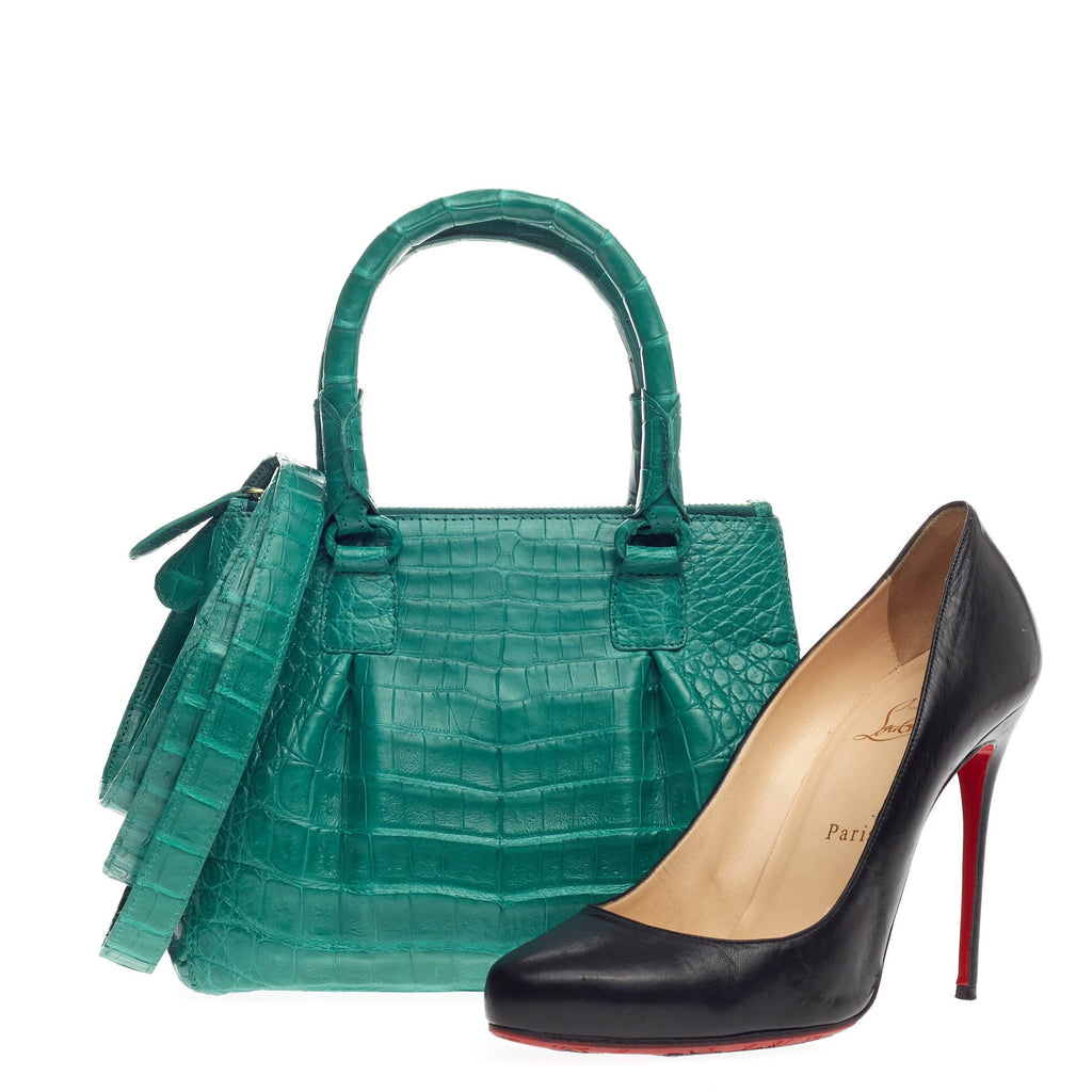 Double Zip Convertible Tote Crocodile Mini