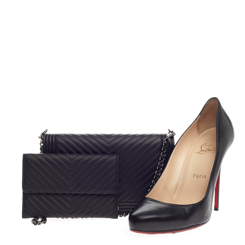 Boy Wallet on Chain Clutch Chevron Calfskin