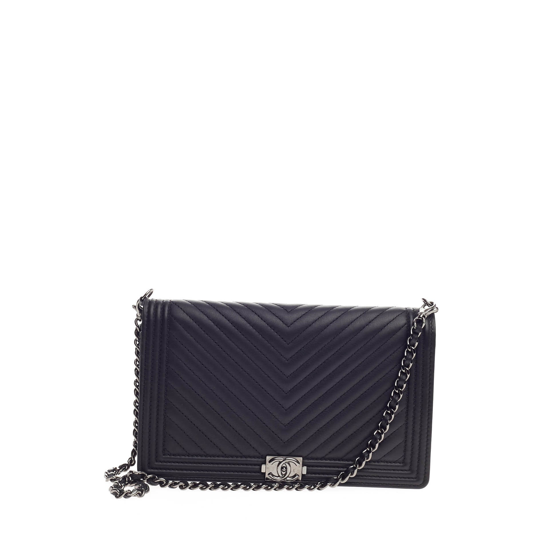 Boy Wallet on Chain Clutch Chevron Calfskin