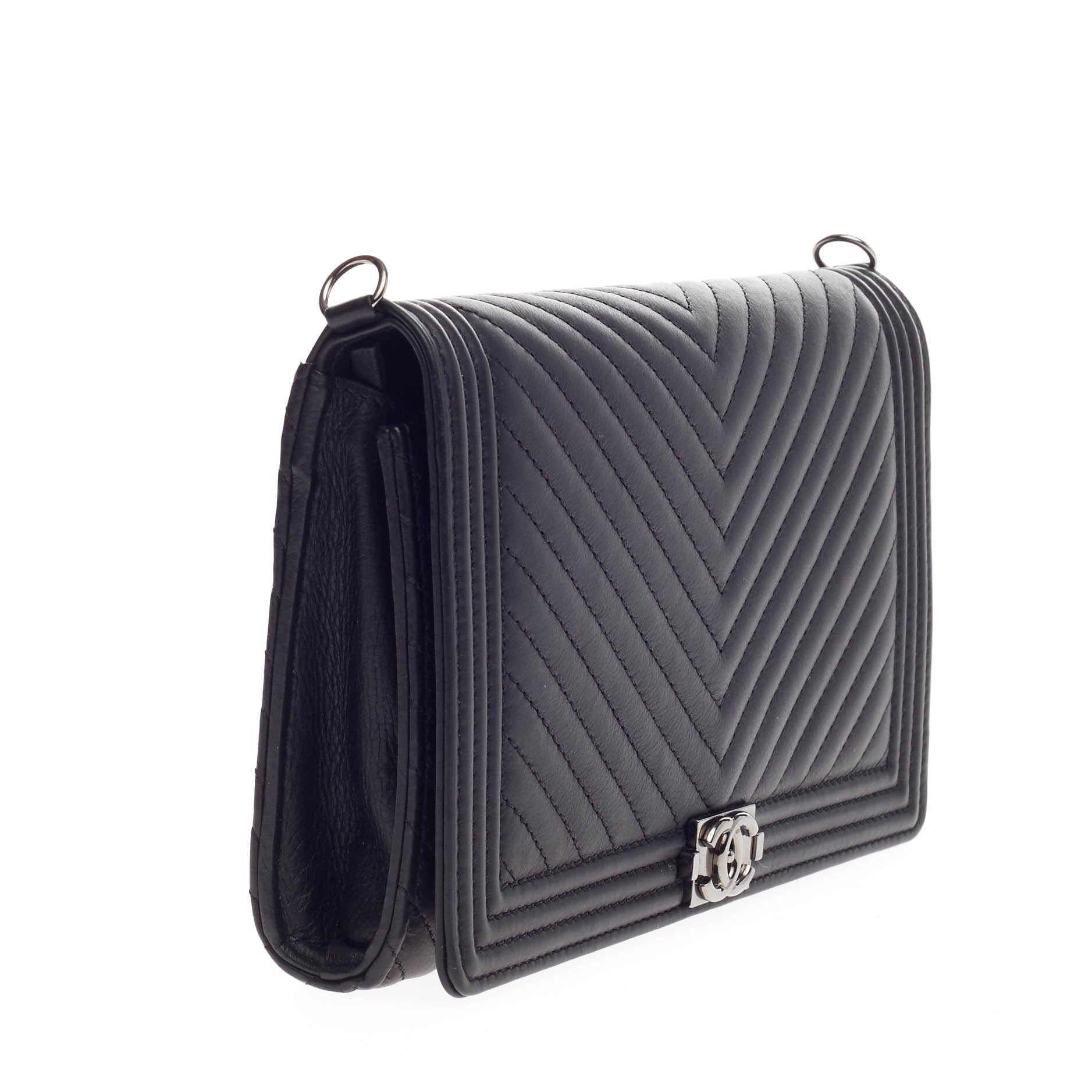 Boy Wallet on Chain Clutch Chevron Calfskin