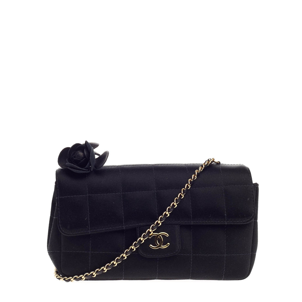 Camellia Chocolate Bar Flap Bag Quilted Satin Mini